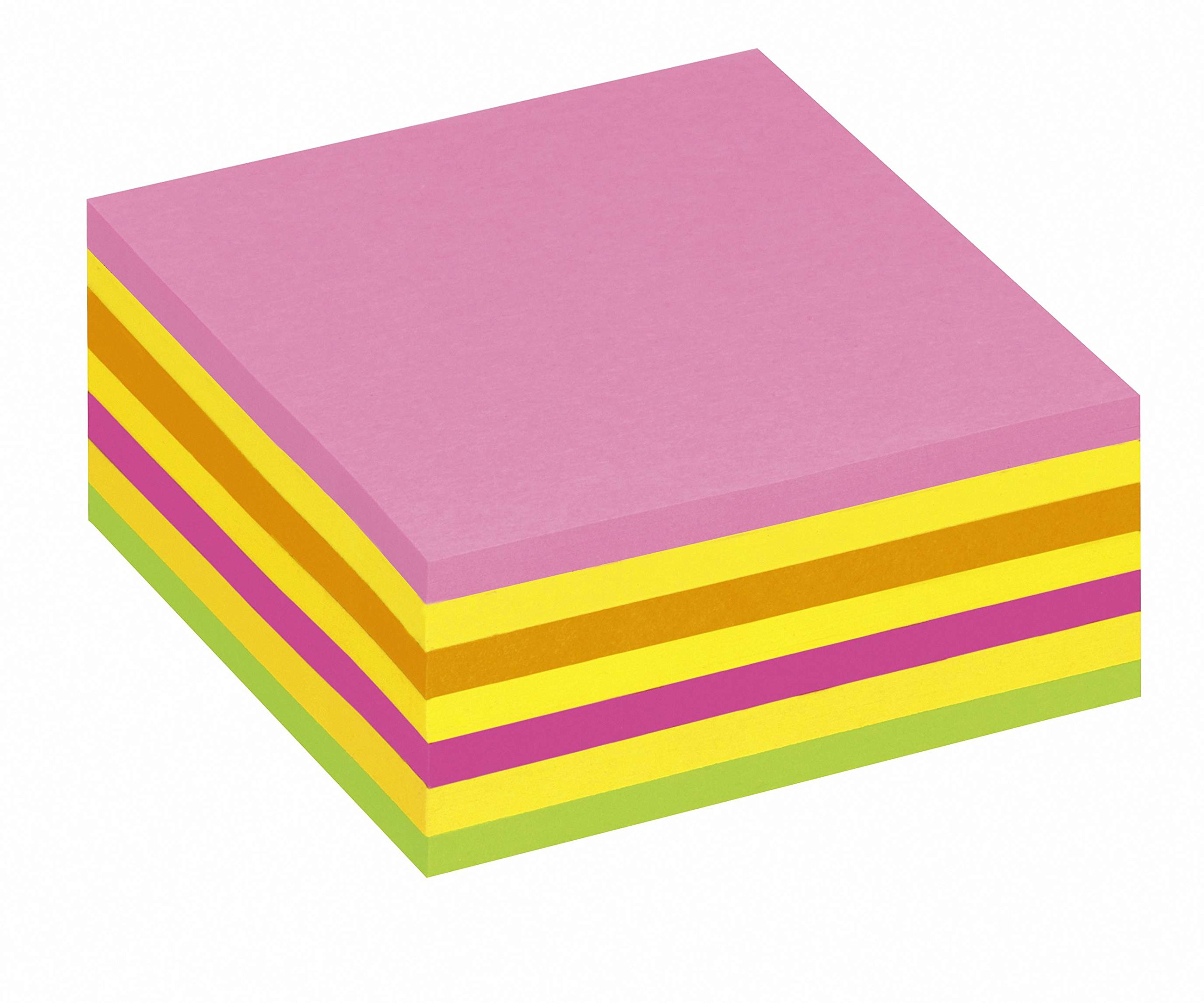 Post-it Sticky Notes Cube Neon Rainbow Collection, 1 podkładka, 325 arkuszy, 76 mm x 76 mm, różowy, żółty, pomarańczowy, zielony - samoprzylepne notatki do robienia notatek, list rzeczy do zrobienia i