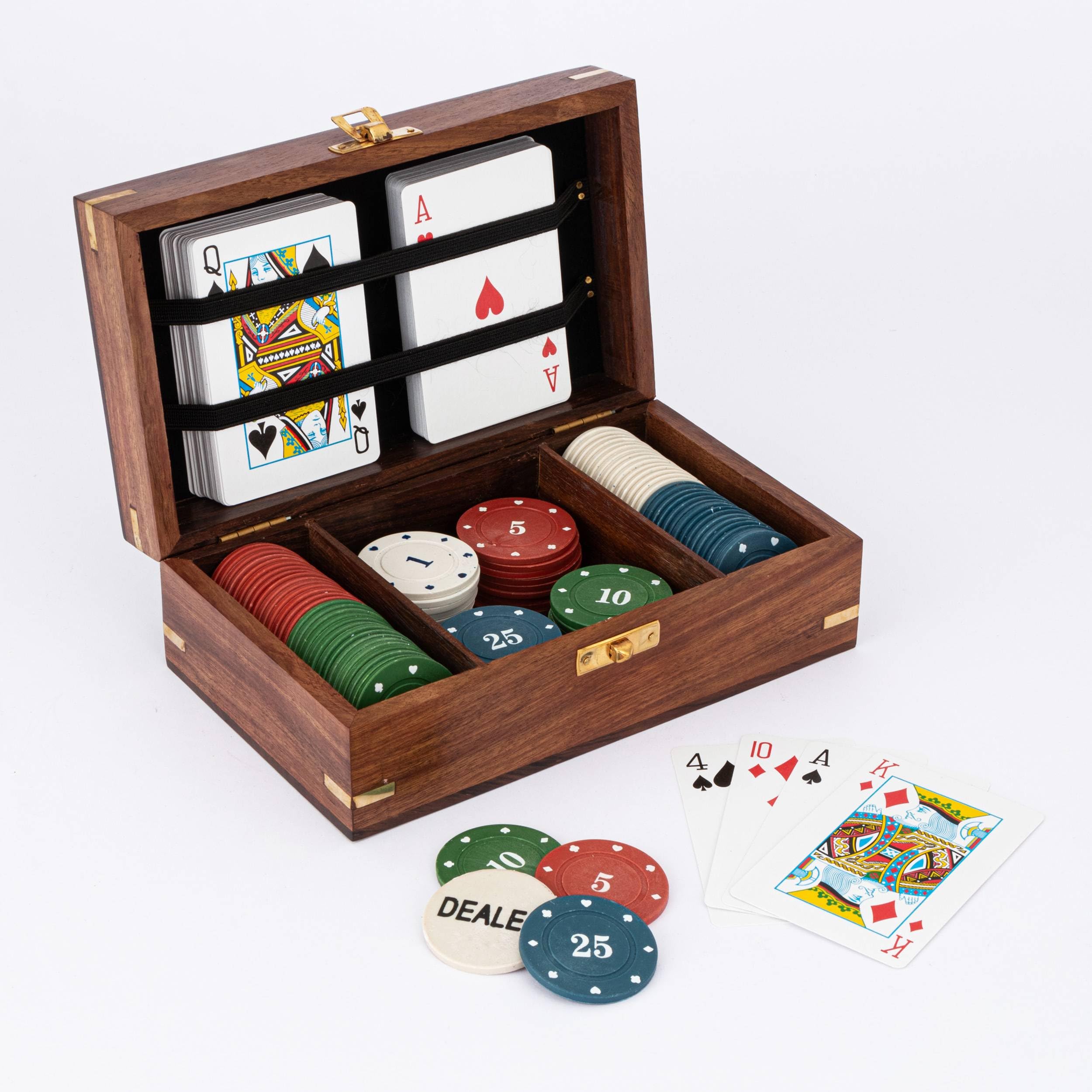 NKlaus Set da poker con 100 chip e dealer in scatola di legno, 18,5 x 11,5 x 7 cm, decorazione nautico 15987