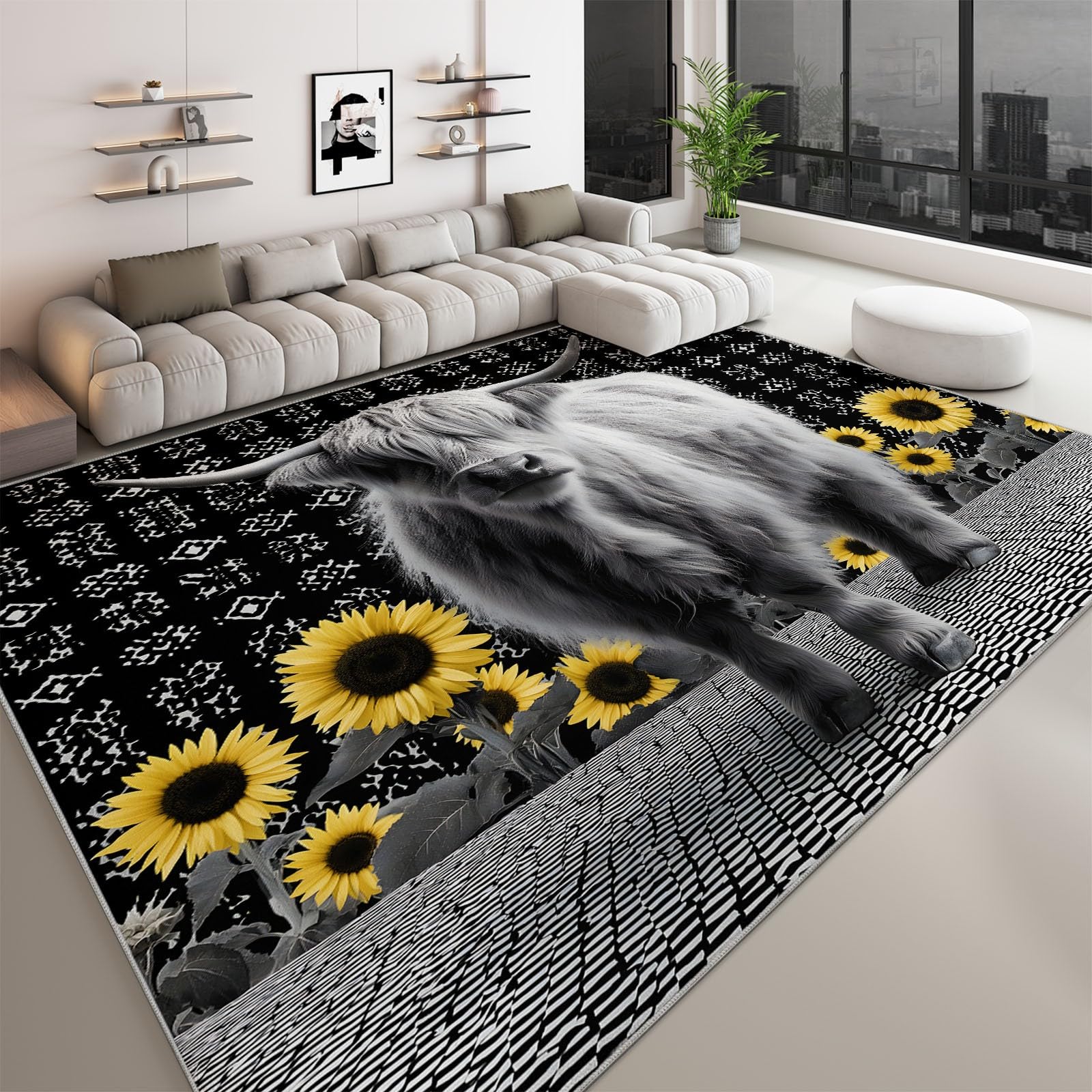 Tapis imprimé minimalisme 160x230 cm à poils courts pour salon salle à manger et bureau