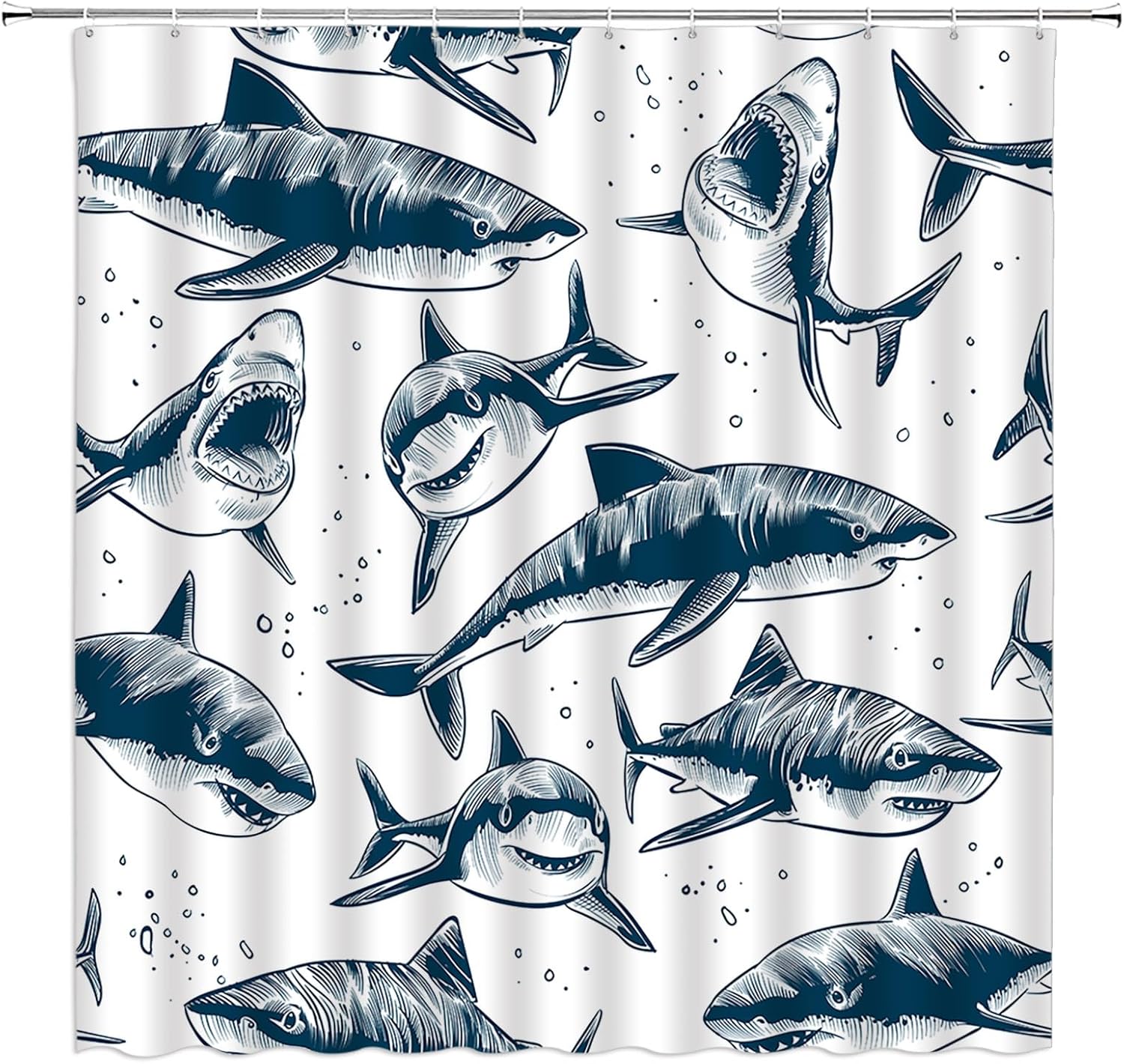 Shark Shower Curtain Ocean Animal Fish Marine Life Underwater Sea Nautical Fabric Bathroom Decor Set with Hooks,(70" Wx84 H)
