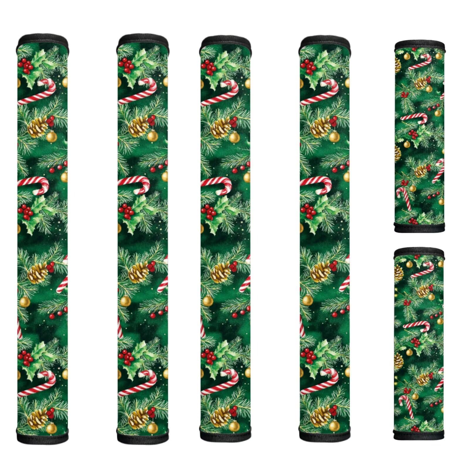 Christmas Fridge Door Handle Covers Green Refrigerator Handle Covers Set of 6, Non-Slip Microwave Dishwasher Door Cloth Protector, Keep Off Fingerprints,Food Stains Gift for Holiday