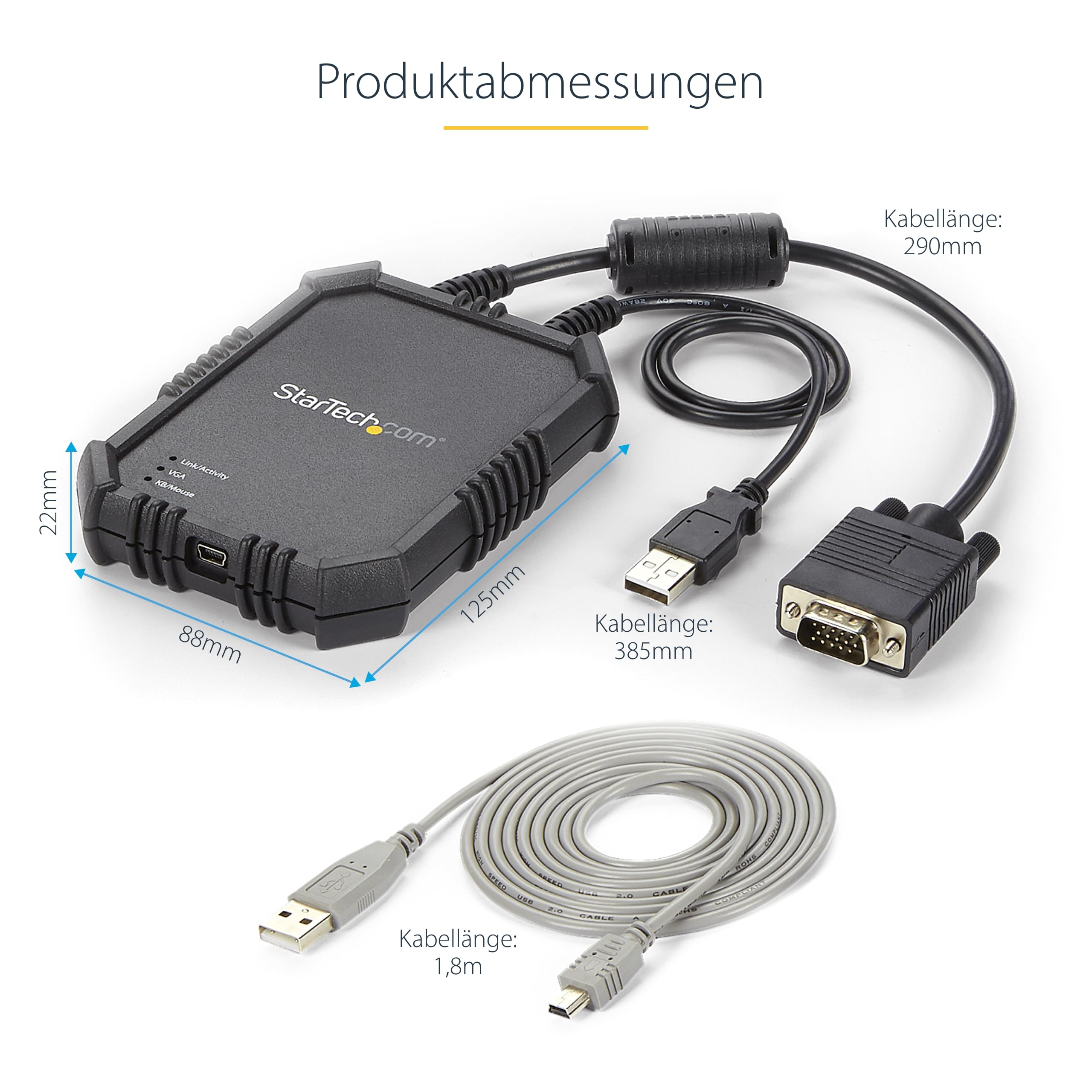 StarTech.com USB 2.0 KVM Konsole Mobiler Laptop Crash Cart Adapter mit Datenübertragung und Videoaufnahme KVM-Switch 1 x ports 1 lokaler Benutzer Desktop | Robustes gummiertes Gehäuse, KVM-Konsole für Headless-Geräte/Server/ATM/POS, BIOS-Ebene, USB