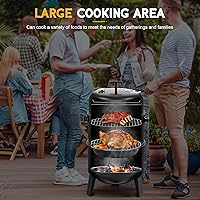 Vista 3 de MASTER COOK 16 inch Charcoal Smoker, Vertical BBQ Grill, Heavy Duty 4 In 1 Fire Pit with built-in Thermometer & Adjustable Vent System for Backyard