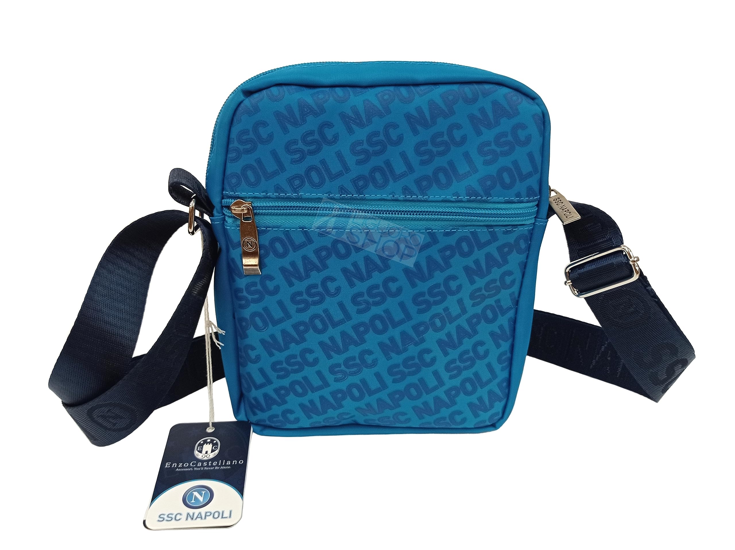 Generico Umhängetasche Napoli Campione D'Italia Celebrativa drittes Wappen Logo Offizielles Produkt Enzo Castellano, hellblau, Cm 22 x 19 x 4,5