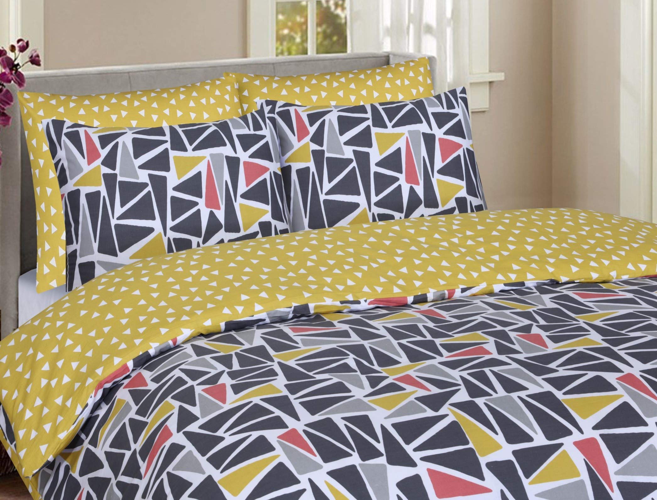 DTEX HOMES 100% Pure Cotton Reversible Printed Duvet Quilt Cover Set, Scribble - King