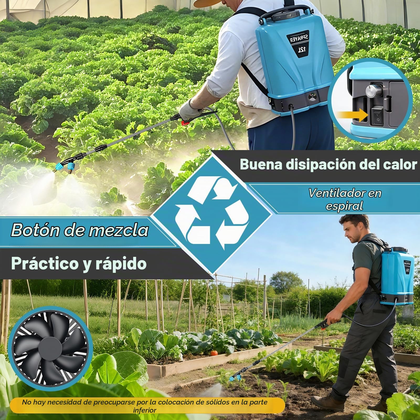 Viugreum 12L Pulverizador de Mochila a Batería, 12V Pulverizador Eléctrico de Jardín con 5 Boquillas de Nebulización, Lanza Telescópica y Correa Ajustable para Riego, Irrigación y Mantenimiento