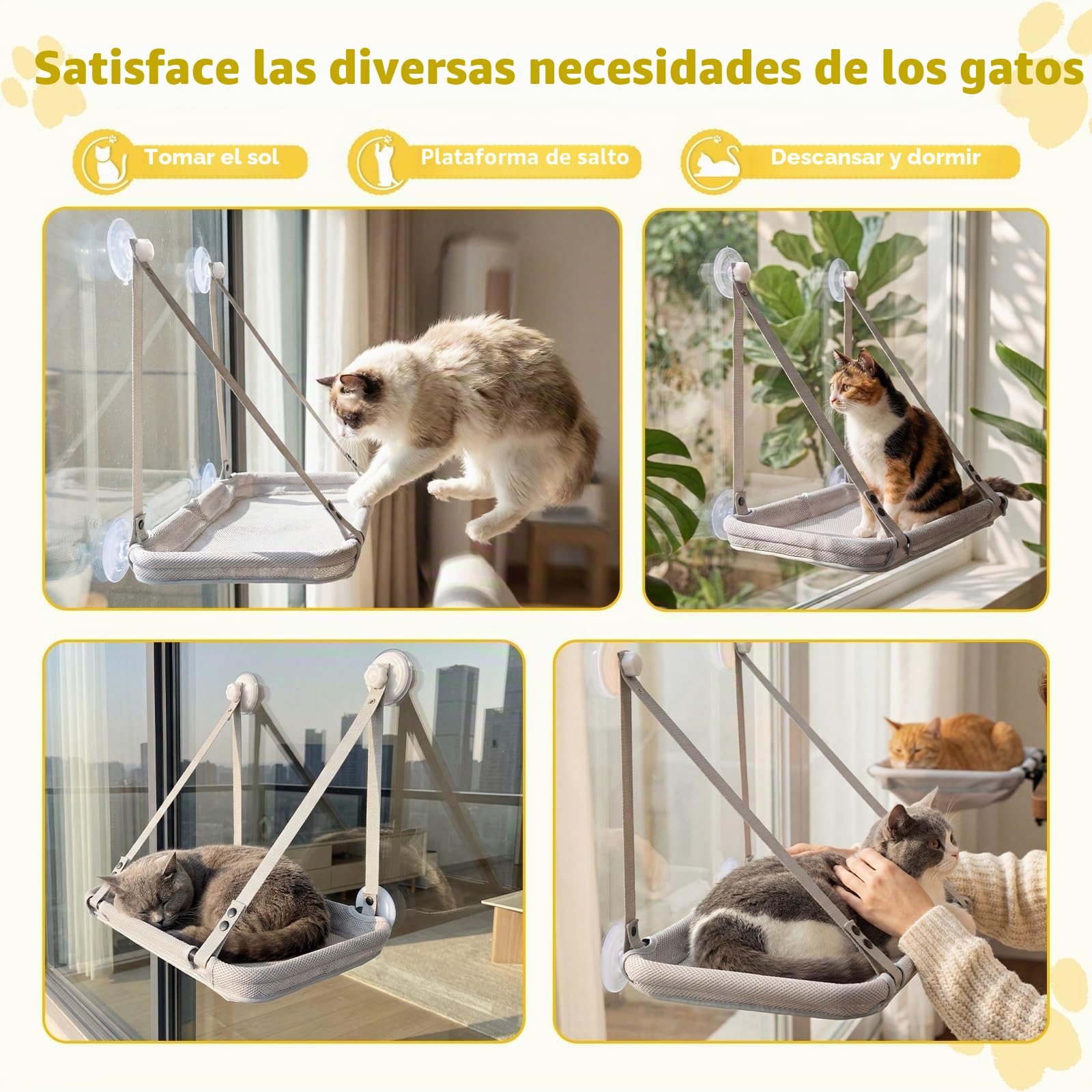 CATISM 2 en 1 Escritorio para Gatos & Plegable Hamaca GatoVentana de hasta 18kg, Lavable Cama para Gatos con Ventosa Fuerte para Oficina en casa