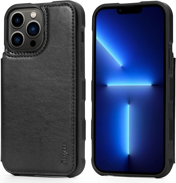 Migeec Case Compatible with iPhone 13 Pro Max 5G, PU Leather Wallet with Card Slots [Double Magnetic Clasp] Phone Back Flip Cover - Black