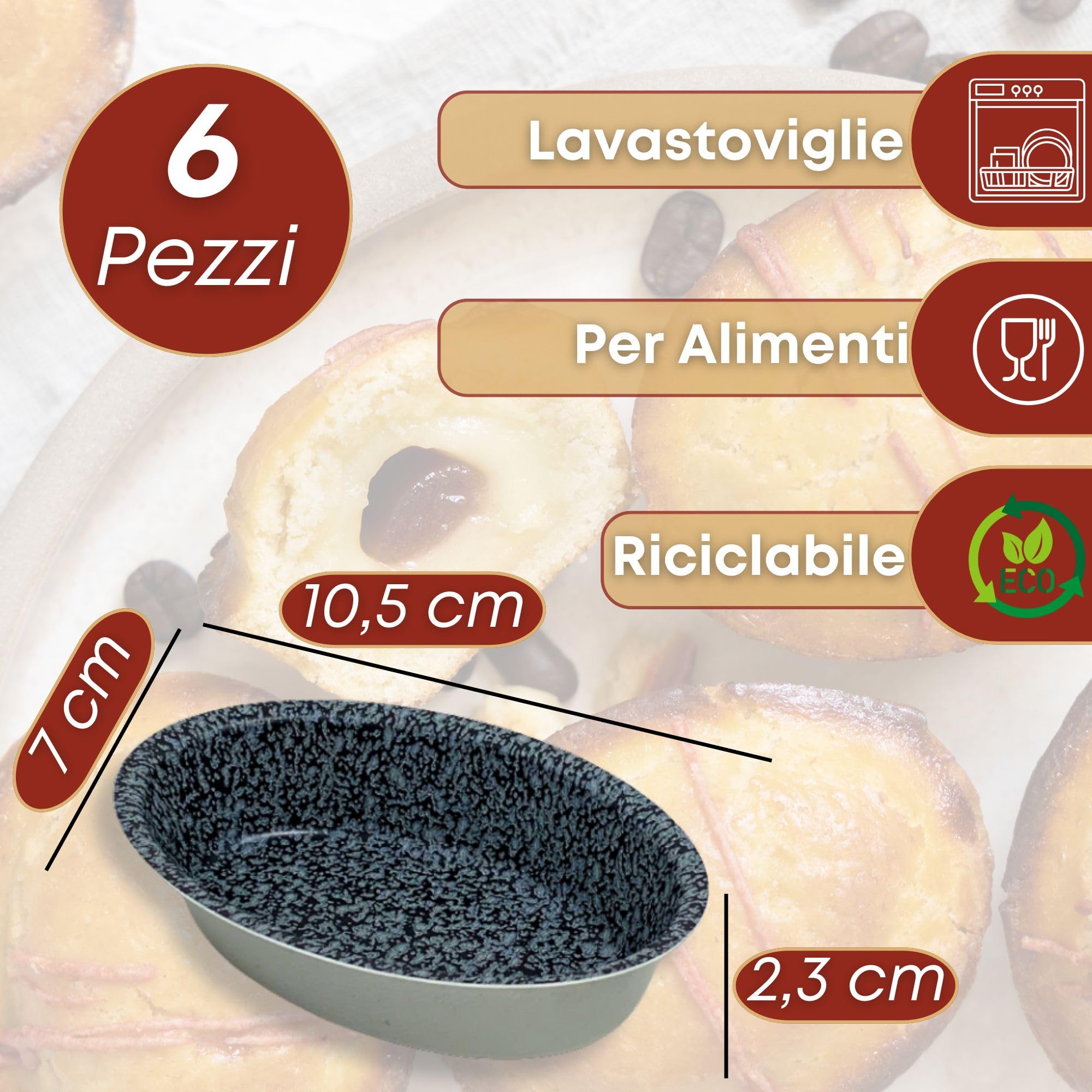 12 Stampi Antiaderenti Per Pasticciotto Leccese – Misura 8x6 Cm, In Alluminio Made In Italy, Senza PFOA, Per Dolci E Salati