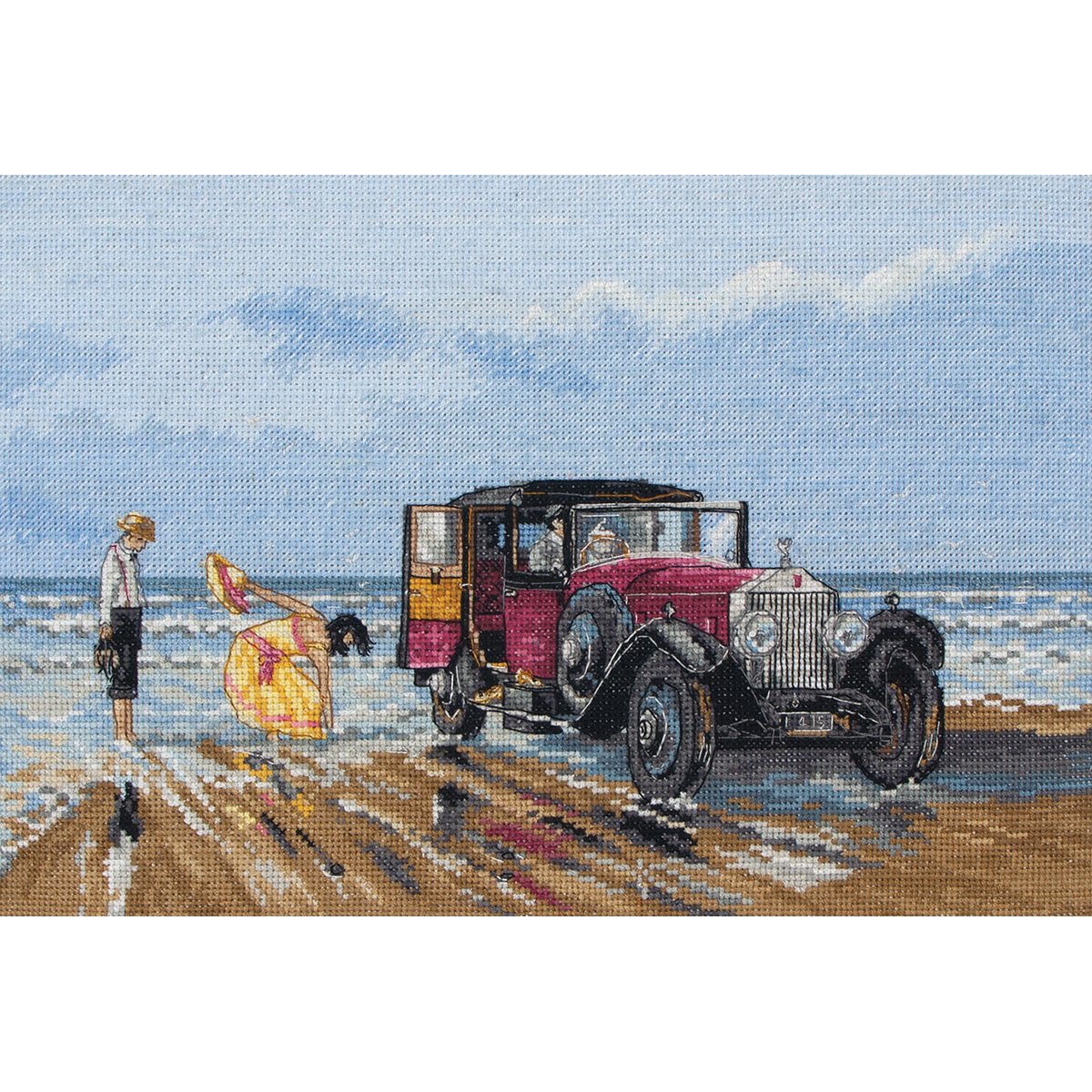 Maia Multi-Colour Anchor Cross Stitch Kit: Vintage Rolls On The Beach