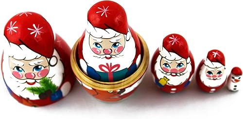Miniatura 7 de Matryoshka Matreska Babuska Ruso Nesting Muñeca de madera Amable Santa Claus Babouska Matrioska 5 Pcs Apilamiento Pintura a mano Hermosa artesanía