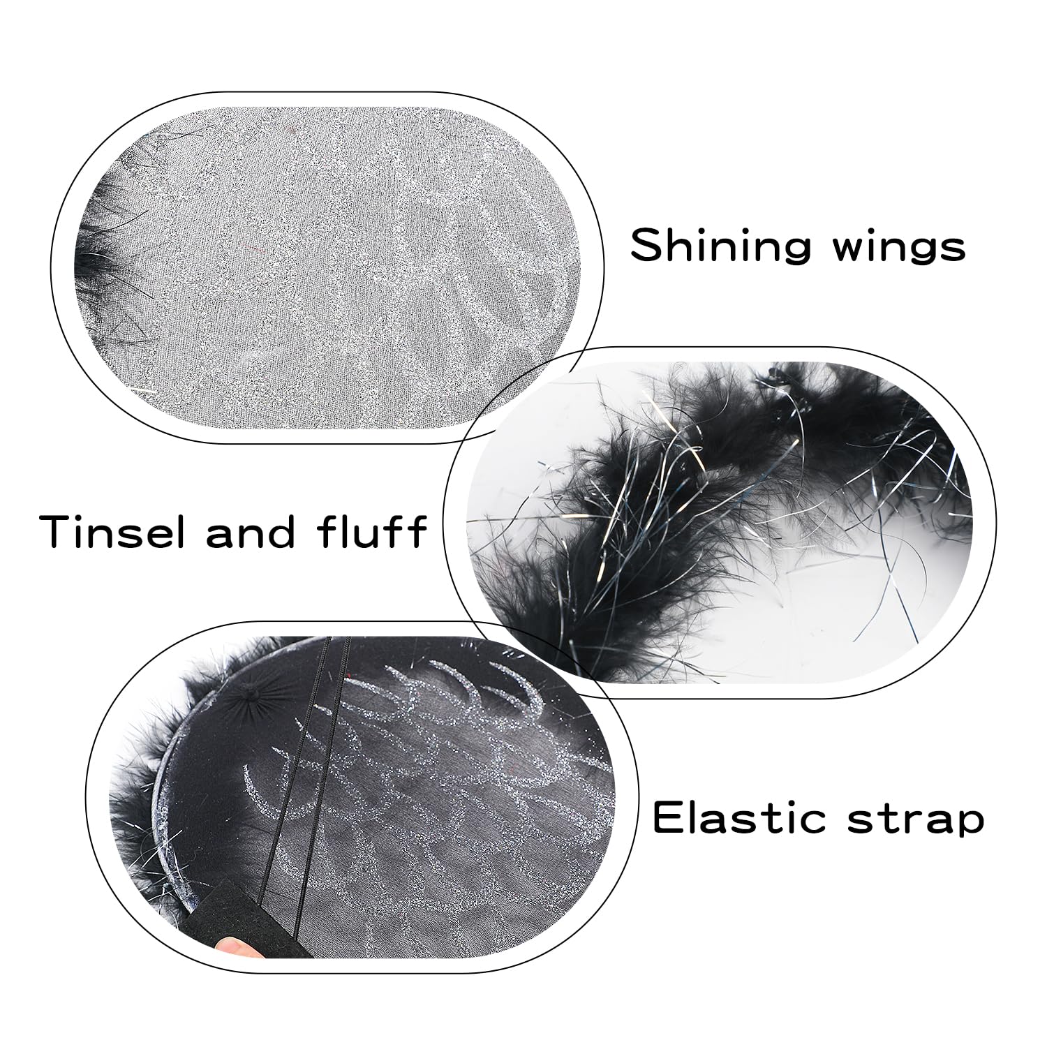 VEYLIN Angel Wings And Halo, Halloween Dark Angel Fairy Wing With Silver Glitter and Halo Dress Women Fallen Angel Outfit (Black) - Image 4