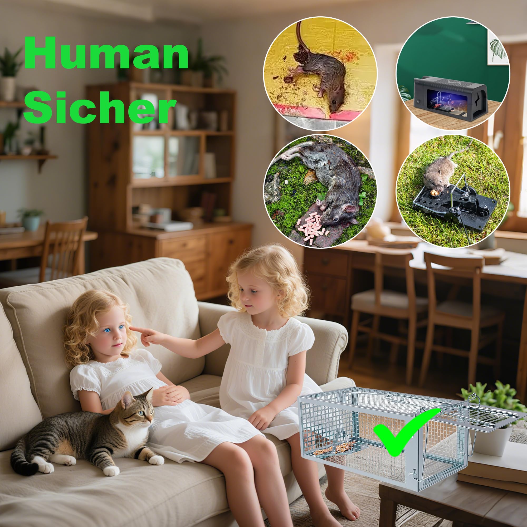 Mausefalle Lebend, Rattenfalle Lebendfalle 2er Set XL Groß Tierfalle Wiederverwendbare Mäuse Falle Lebend Käfig für Innen & Aussen, 100% Effektiv & Verletzungsfrei