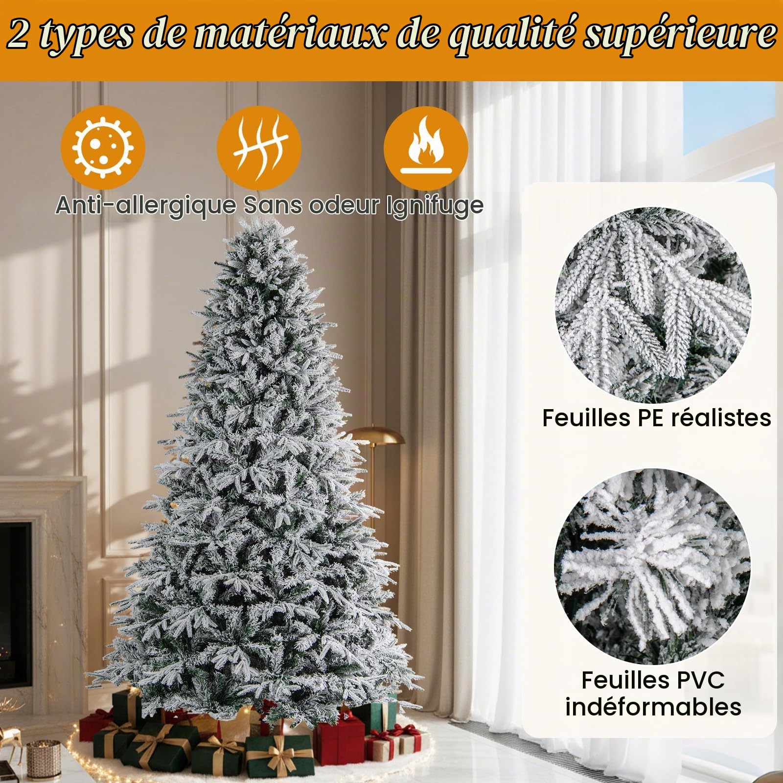 LIFEZEAL 240/270 cm Sapin de Noël Artificiel Enneigé Illuminé