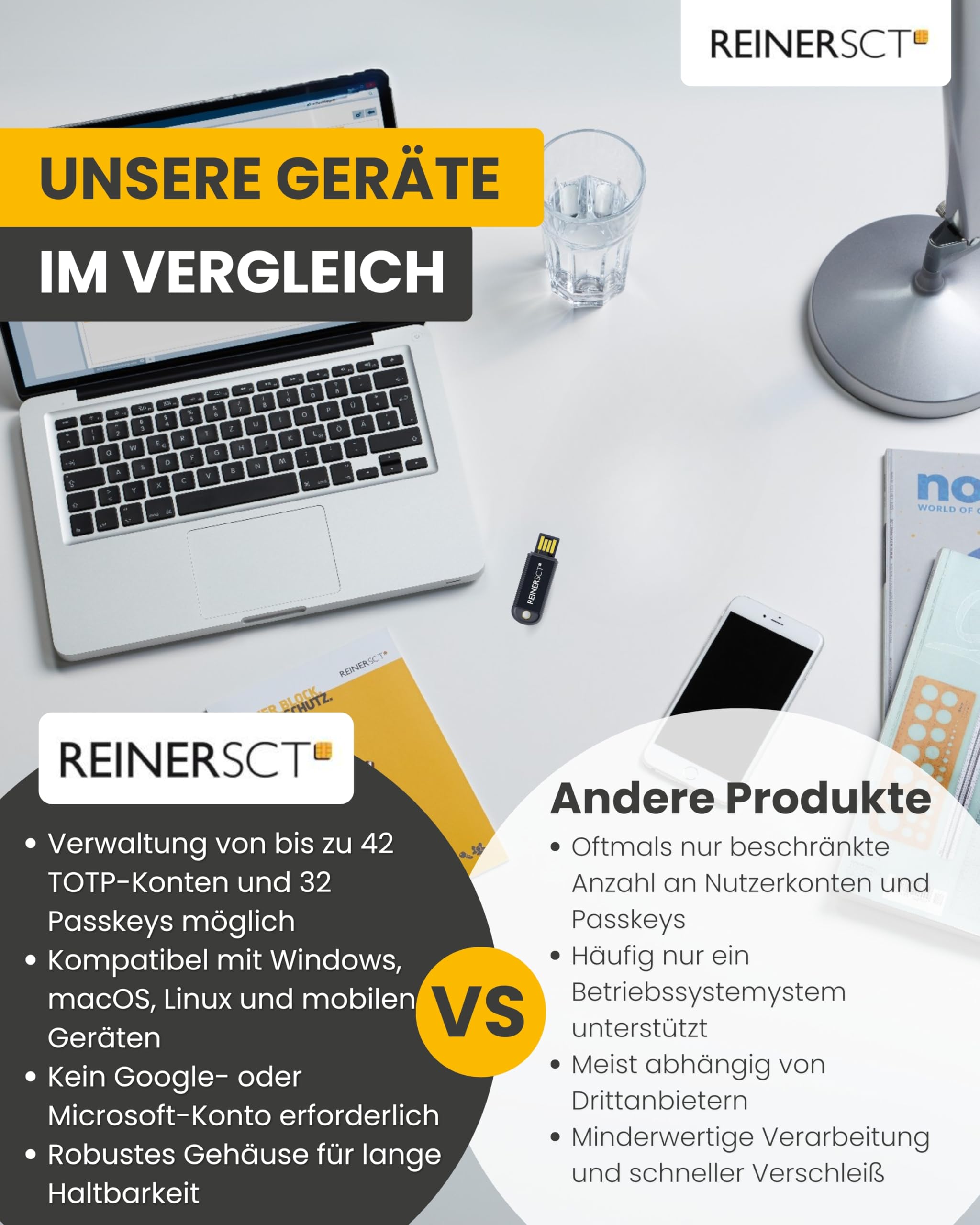 REINER SCT FIDO Stick Pro USB-A | Für FIDO2- und U2F-kompatible Dienste | Sicherheitsschlüssel für schnelle und unkomplizierte Zwei-Faktor-Authentisierung