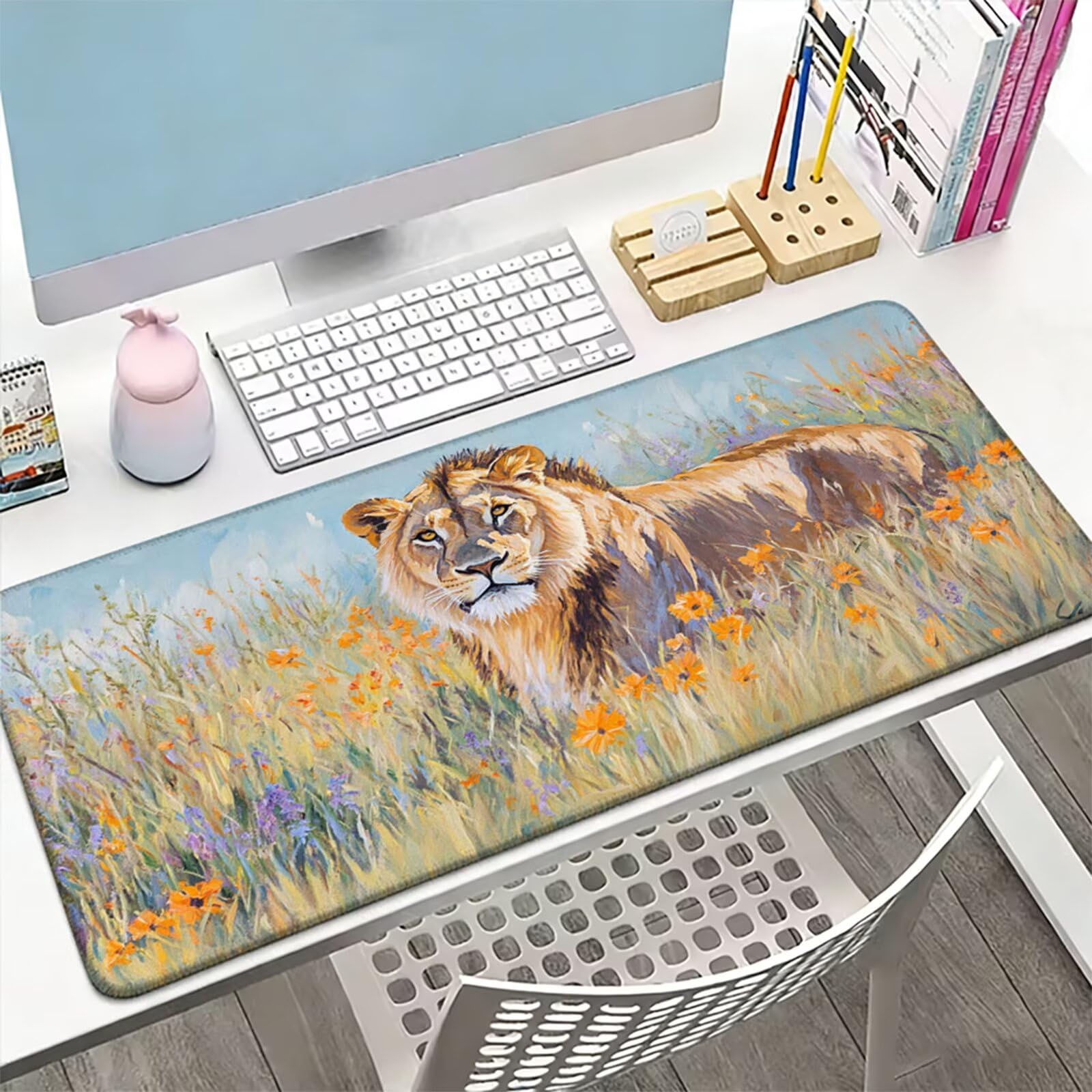 Podkładka pod mysz XXL 1200 x 400 x 3 mm, duża brązowa podkładka pod mysz z wodoodporną i antypoślizgową gumą zwierzę pod ręką biurko zszyte krawędzie, poprawia precyzję i szybkość dla gracza W-684