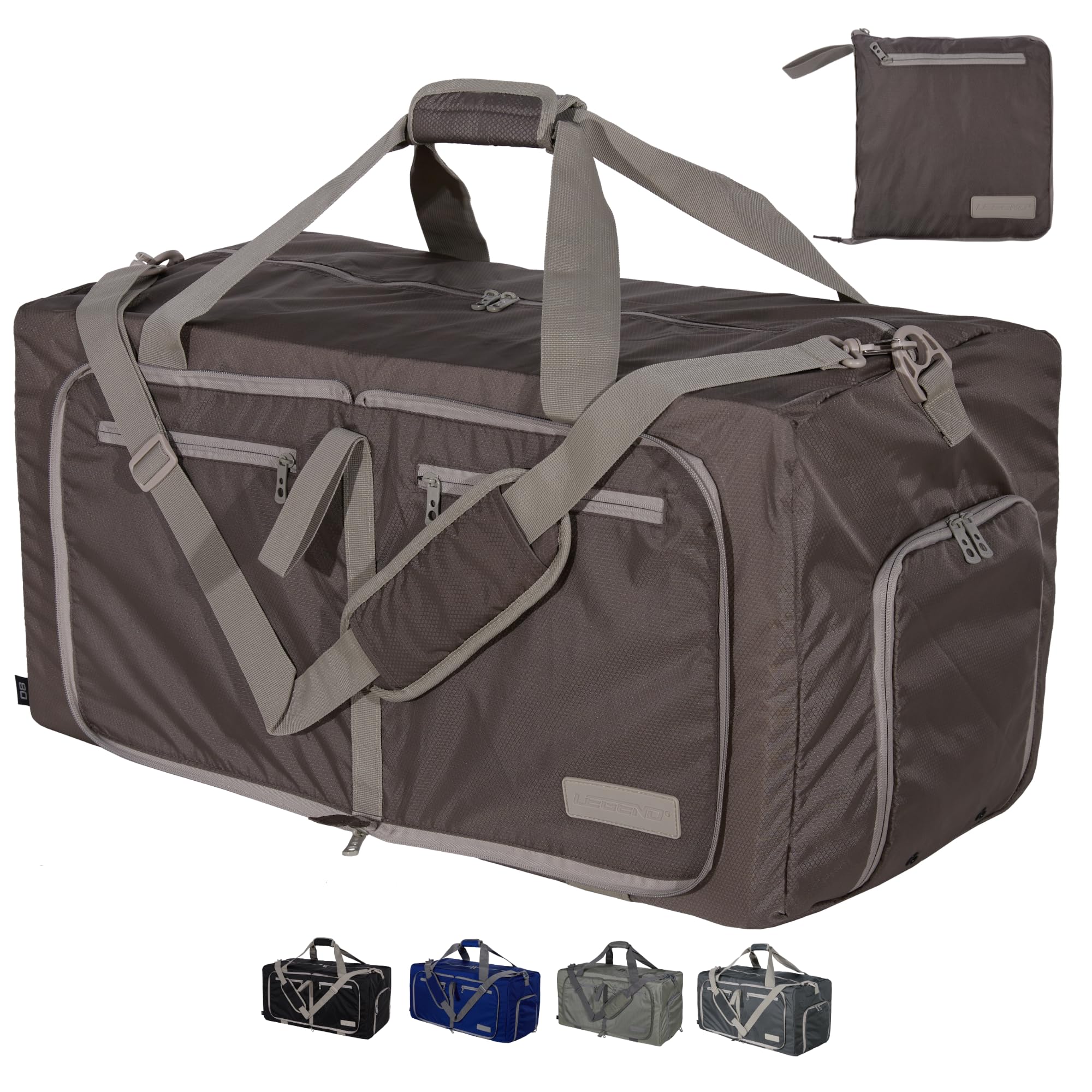 LEGEND 80L Foldable Duffle Bag for Travel - Packable Duffle Bags w/Shoe Compartment - Tear Resistant Collapsible Duffel Bags for Traveling -