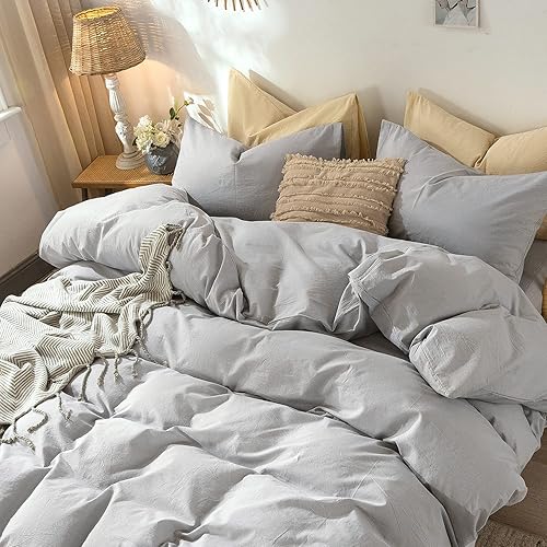 Miniatura 184 de MooMee - Juego de funda de edredón, 100% algodón lavado, textura parecida al lino, transpirable, duradero, suave y cómodo