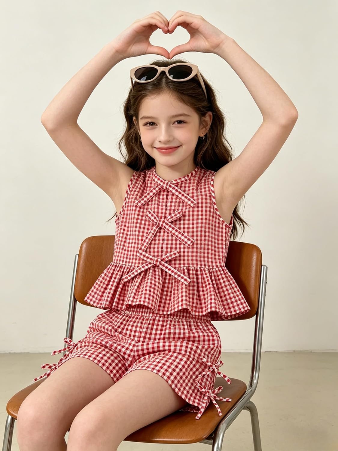 Girls Clothes Summer 2 Piece Outfits Sleeveless Striped Bowknot Ruffle Top and Shorts Set for 7-14 Years Old