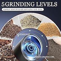 Vista 3 de Molinillo de sal y pimienta eléctrico por gravedad, molinillo de pimienta automático, recargable por USB, grosor ajustable, operación con una sola