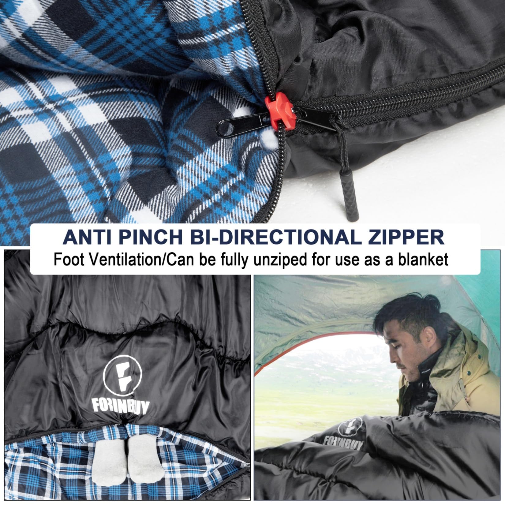 Doppelschlafsack 2 Personen 230x150cm – Flanell-Deckenschlafsack | Weiches Flanell-Futter, wasserdichtes Außenmaterial, ideal für Camping, Wohnmobil &Festival, geräumig für 2, warm & kuschelig