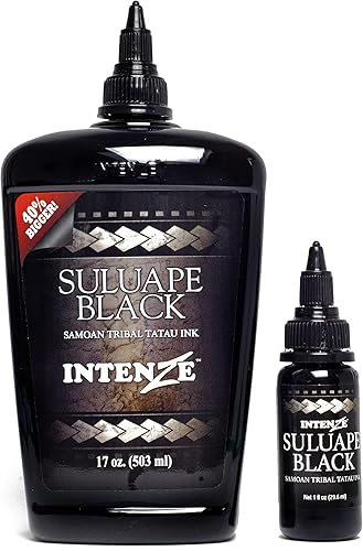 Miniatura 3 de Intenze Suministros de tinta para tatuajes, tinta tribal samoana negra, calidad profesional, color oscuro intenso, botella de 1 onza