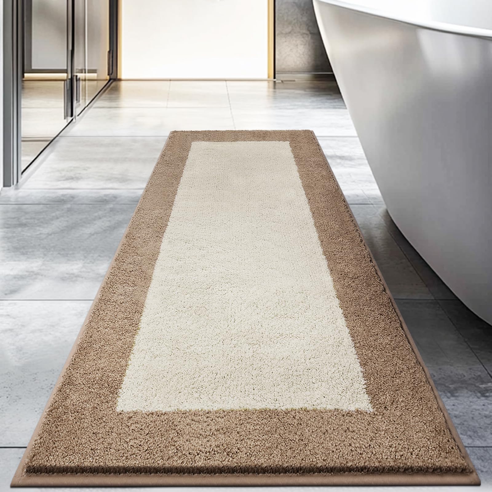DOMUSTEX Washable Bathroom Rug 60 x 150 cm, Non Slip Bath Mat, Absorbent and Quick Dry Bath Runner Rug for Shower Bathtub, Sink, Floor