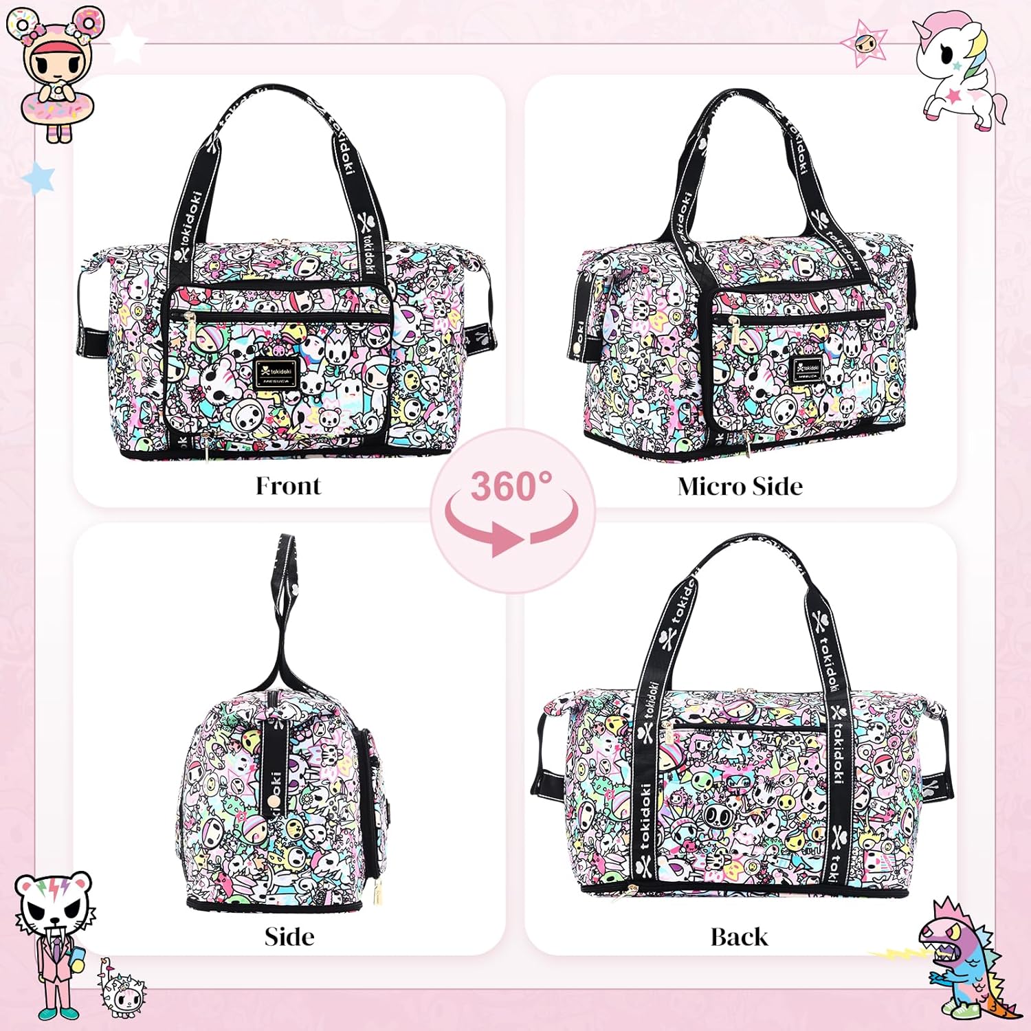 Tokidoki Travel Duffel Bag, Waterproof Weekender Bag Carry On Tote Bags for Women, Travel Essentials Sport Gym Bag for Men (TB-No Skulls Girl)