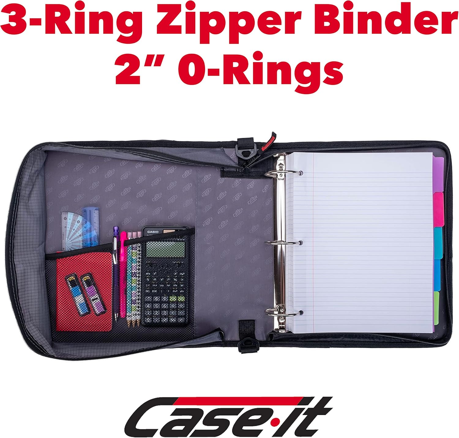 Case-it Universal Zipper Binder 2-Inch O-Rings, 13-Inch Laptop/Tablet Padded Pocket, 400 Sheet Capacity, Multiple Storage Pockets & Shoulder Strap School & Office | LT-007 Mint Blue (Pack of 6)