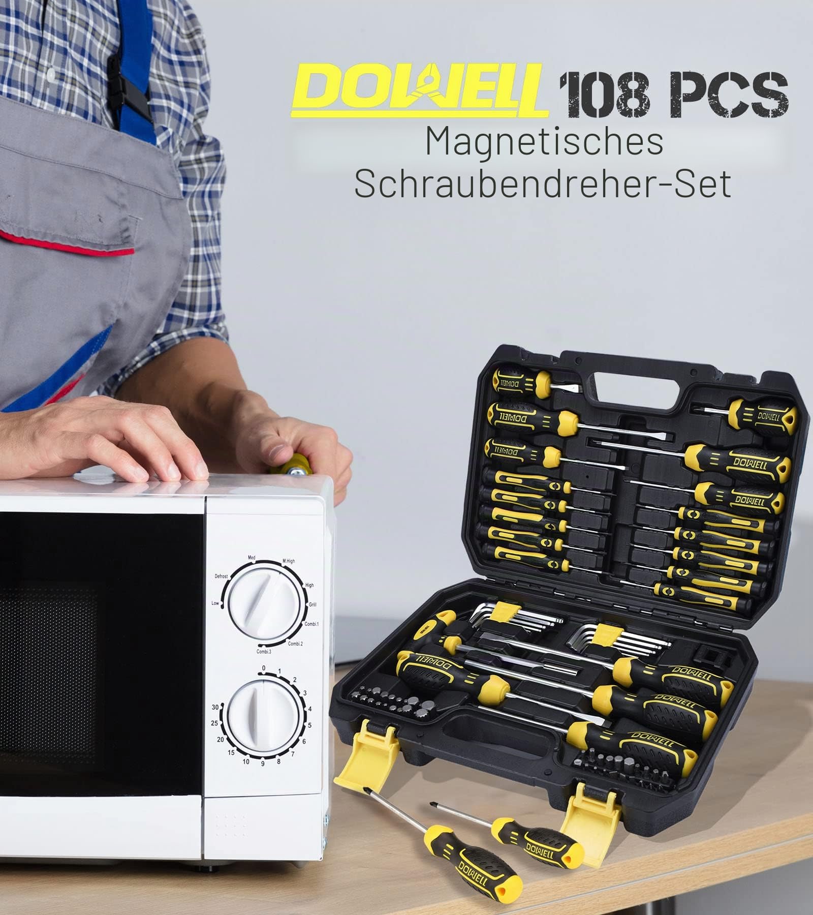 DOWELL Magnetischer Schraubendreher Set Schlitz/Phillips/Torx 108-teilig Stubby Schraubendreher Mini Präzisions-Schraubendreher Bits Set