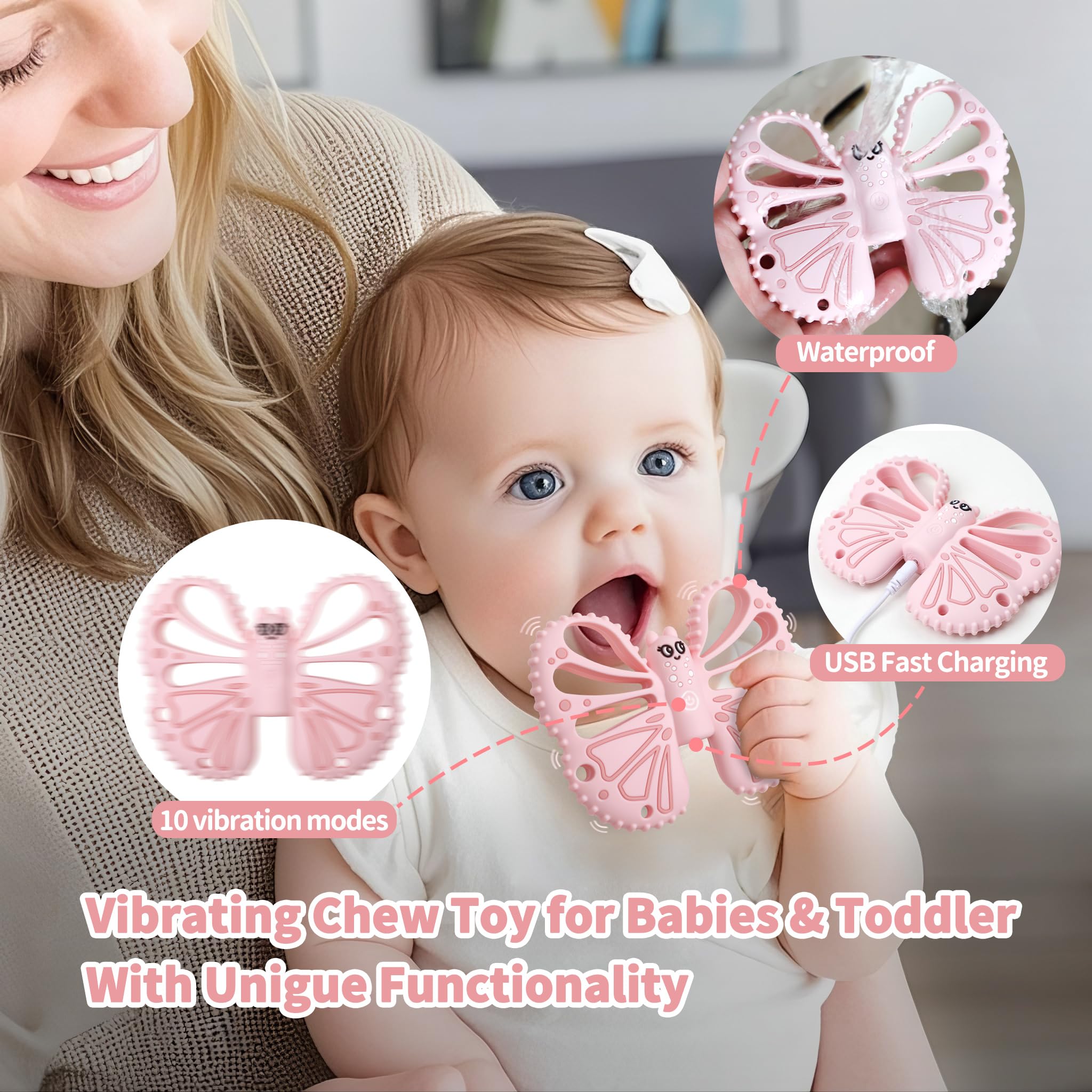 butterfly vibrating teether Rose Toy for Women,Clitoral Sucking Vibrator with Ball Vibrating Egg G Spot  Dildo Clitoris Stimulator