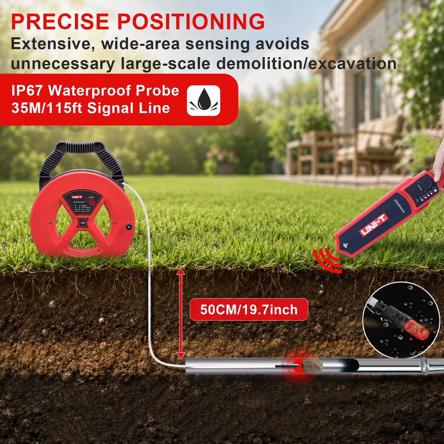 UNI-T Wall Pipe Locator Underground, Sewer Blockage Transmitter 115Ft — Amazon image 2