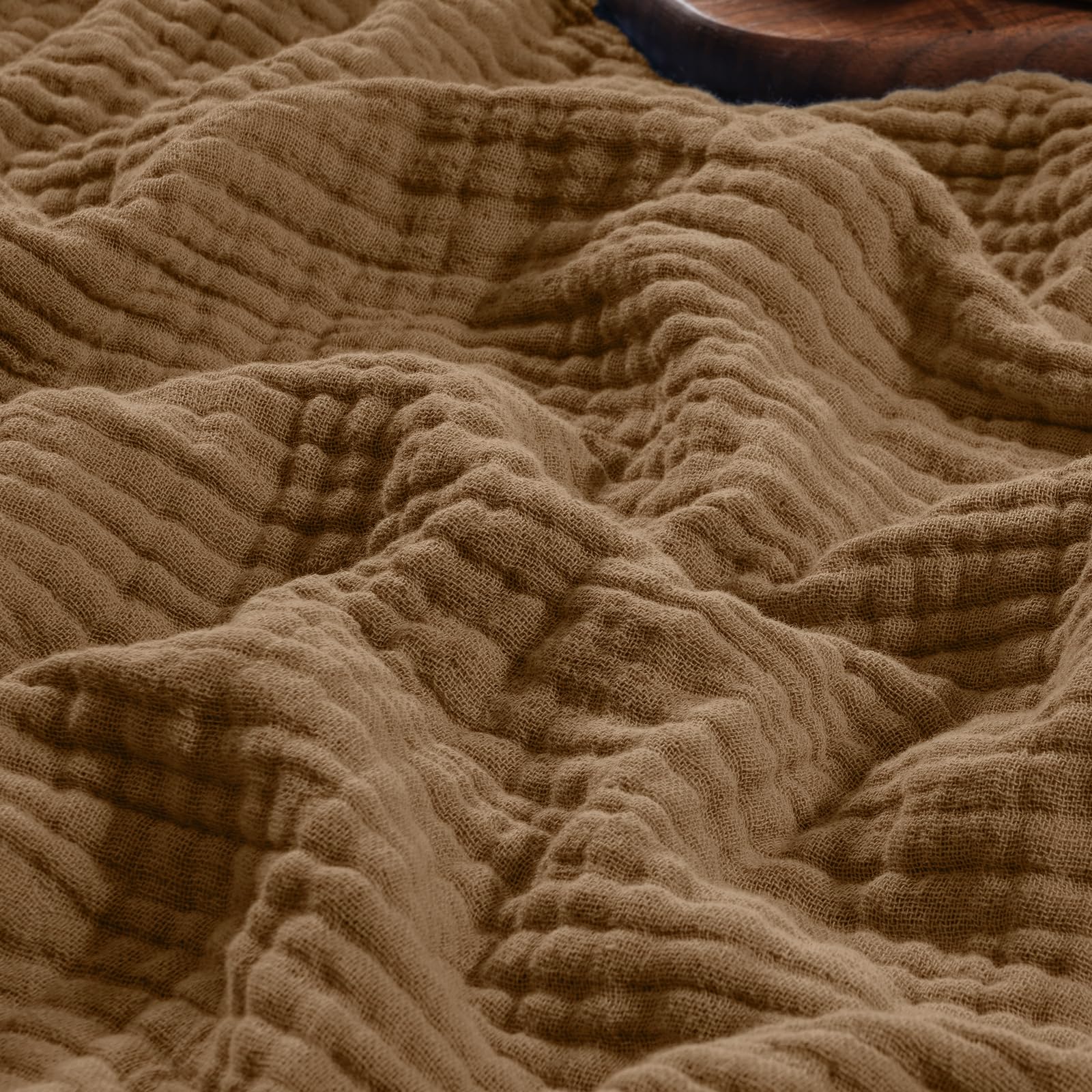 phf 100% cotton muslin blanket king size 108"x90", 4-layer lightweight gauze throw, breathable cloud-soft minimalist blanket for bed, couch, camping & baby, coco brown, ideal gift