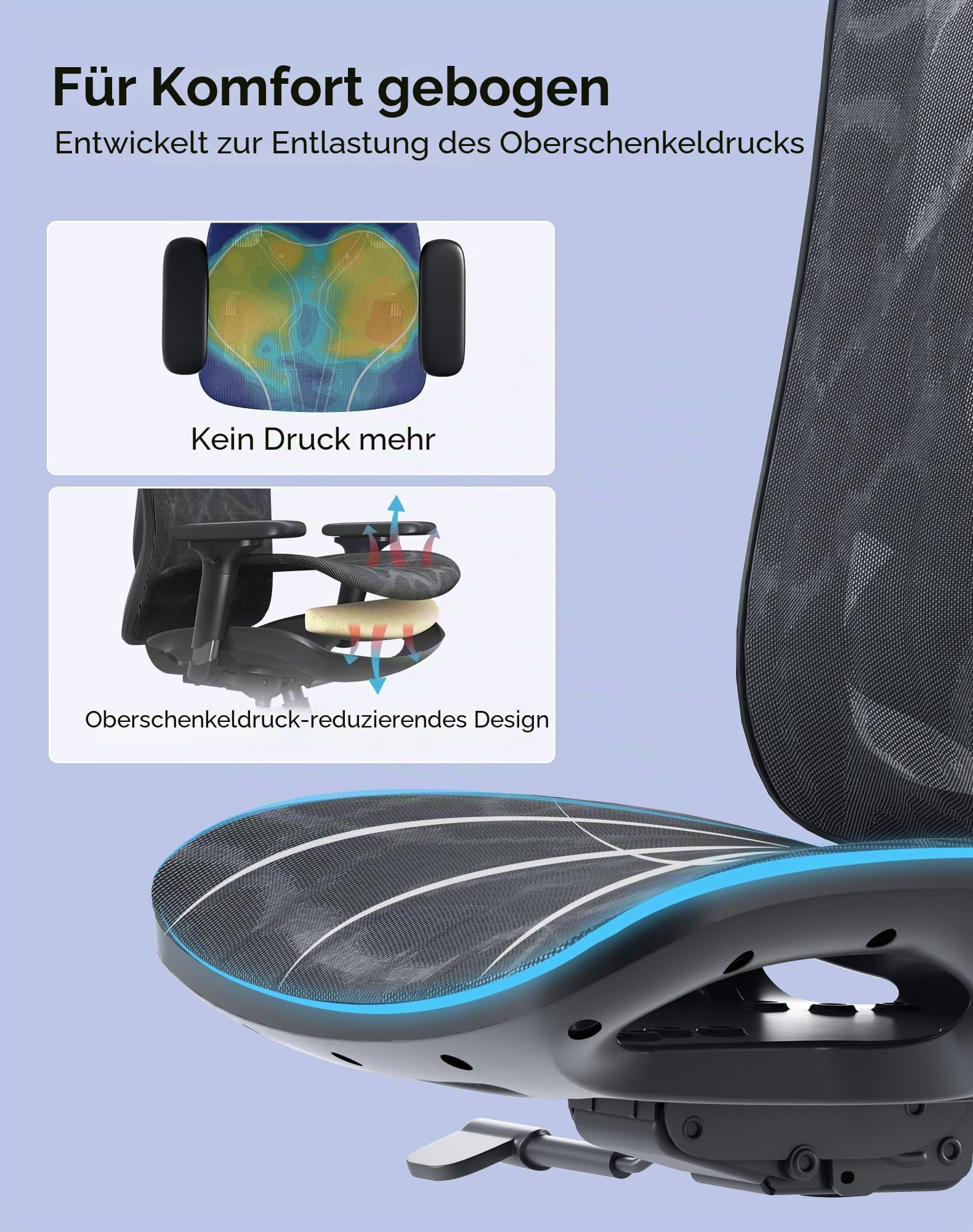 SIHOO M57 Ergonomischer Bürostuhl mit 3D Armlehne und Lendenwirbelstütze, Netz-Hochlehne, bis 150kg Belastbar (schwarz)