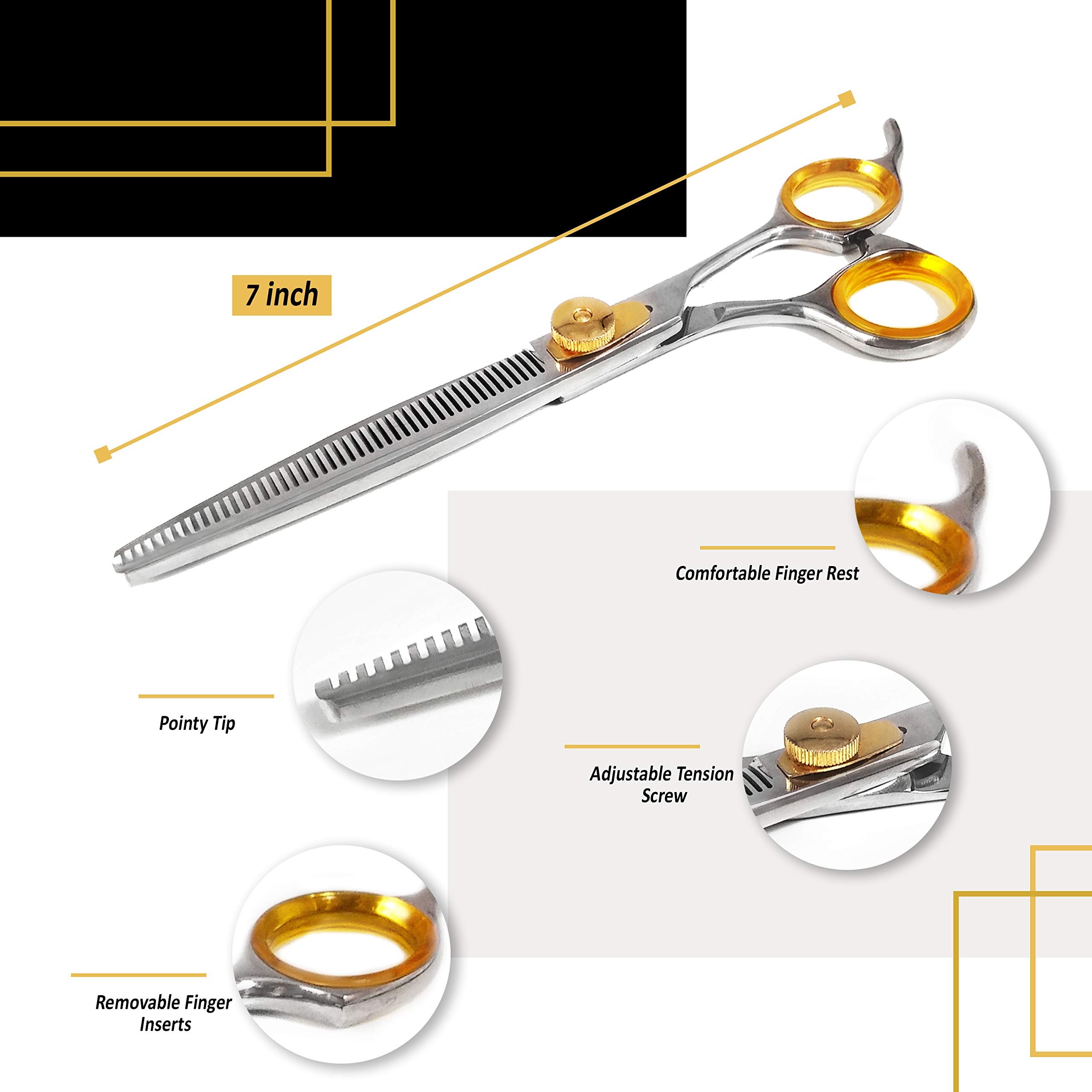 Sharf Ciseaux à effiler Gold Touch - 17,8 cm - 46 dents - Ciseaux de toilettage professionnels pour chien - Pointe fine - Ciseaux à effiler japonais en acier inoxydable 440 C