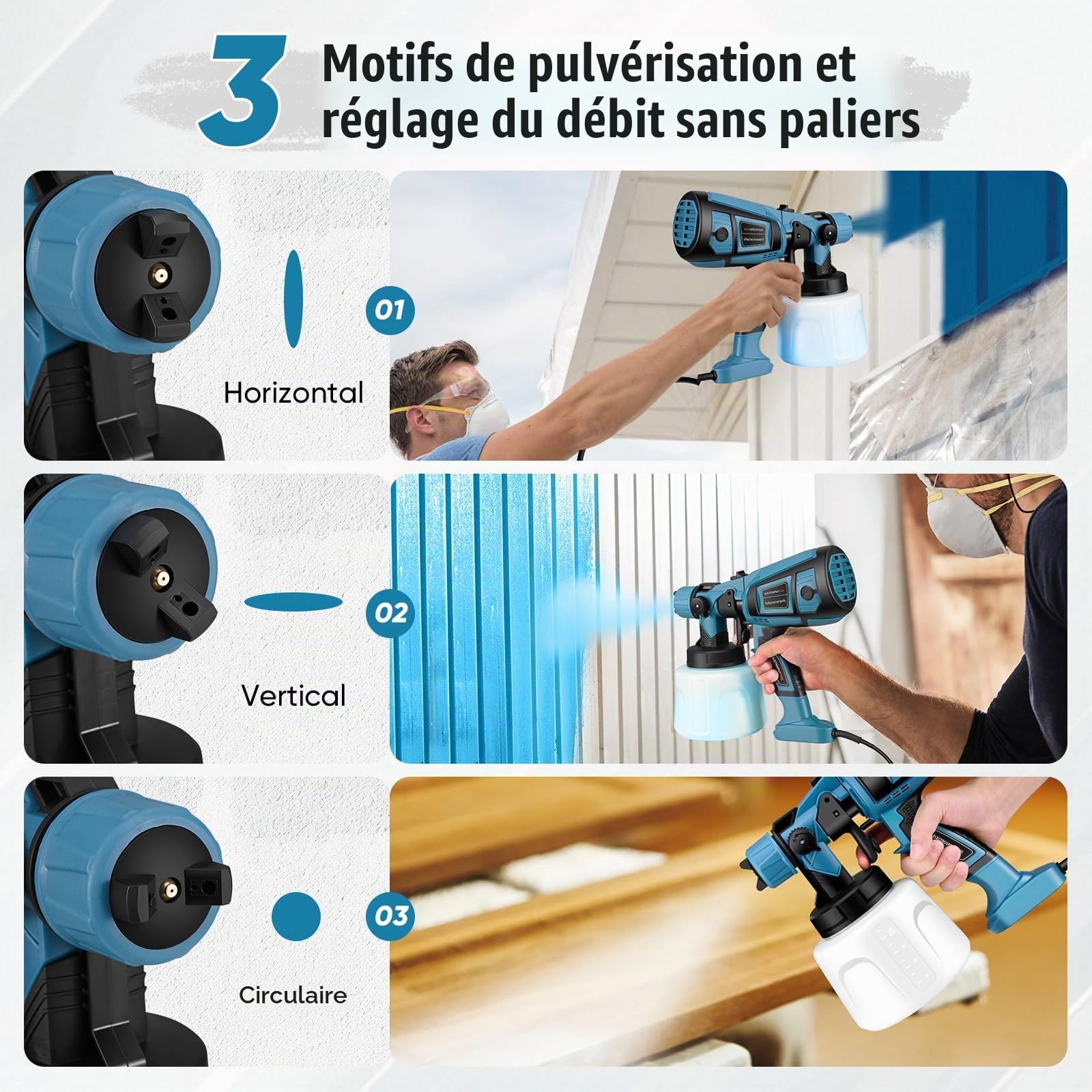 Pistolet a Peinture,800W HVLP Pistolet à Peinture Électrique,5 Buses en cuivre et 3 Motifs, Réservoir de 1400 ML, pour Intérieur et Extérieur de Maison, Armoires, Clôtures, Plafonds(Bleu)