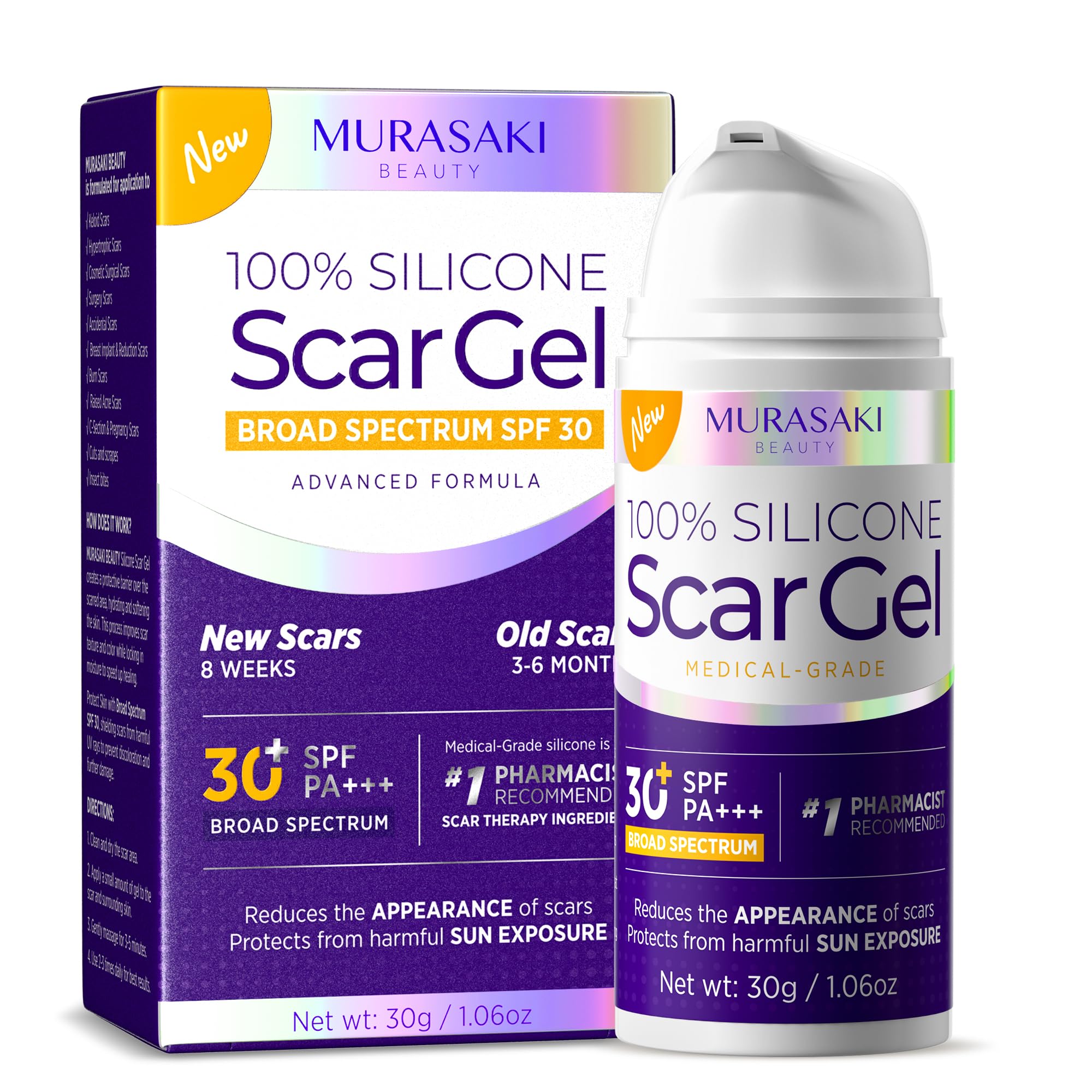 Silicone Scar Gel Scar Cream: SPF 30 Advanced Medical-Grade Formula for Surgical Scars, C-Section, Stretch Marks, Acne, Burns, Keloids, Old & New