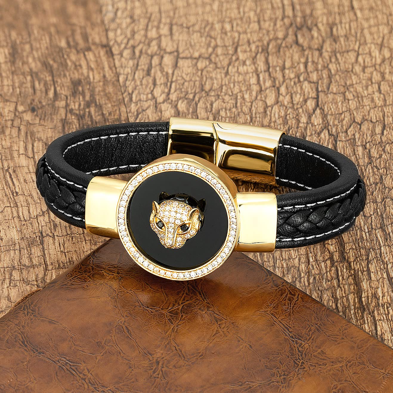 Armband Herren Armbänder Armreif Damen Männer Geschenk Luxus Stil Zirkon Männer Armbänder Runde Naturstein Geflochtene Lederarmbänder Charme Punk
