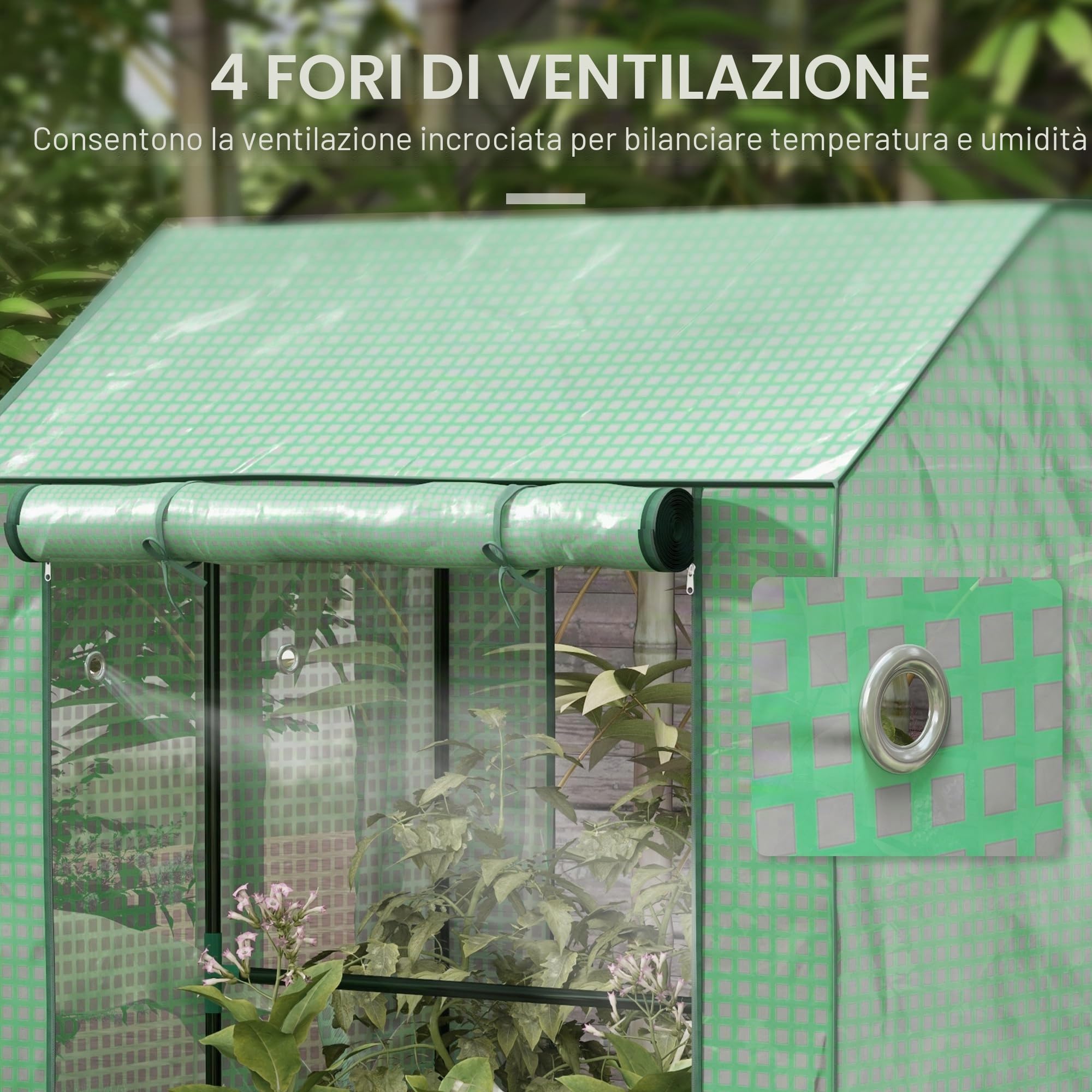 Outsunny Mini serra con 2 porte avvolgibili, 100 x 80 x 150 cm, Verde | Serra per pomodori, con fori di ventilazione, copertura in PE rinforzata, per giardino