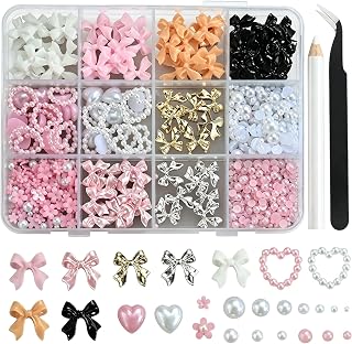1 Schachtel Nagelanhänger mit Schleife Weiß Rosa Schwarz Schleife 3D Süße Nagelanhänger Flache Rückseite Flacher Schleifenknoten Nagelstecker Strasssteine für Nägel DIY Kunsthandwerk