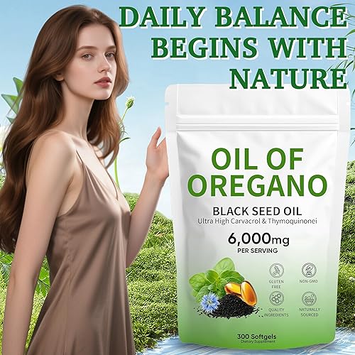 Miniatura 4 de Cápsulas blandas de aceite de orégano, 300 unidades, 2 en 1 formuladas con aceite de semilla negra, carvacrol y timoquinona 4 veces más fuerte, sin