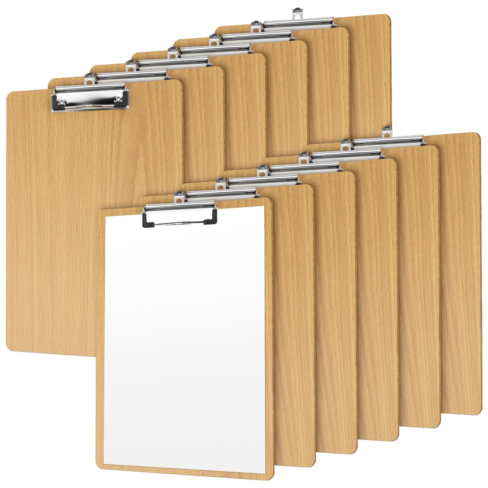 SINJEUN Porte-Blocs A4 en Bois - Lot de 12 avec Pince - 316 x 225 x 4 mm - Porte-Documents pour Bureau, Restaurant, École, Hôpital