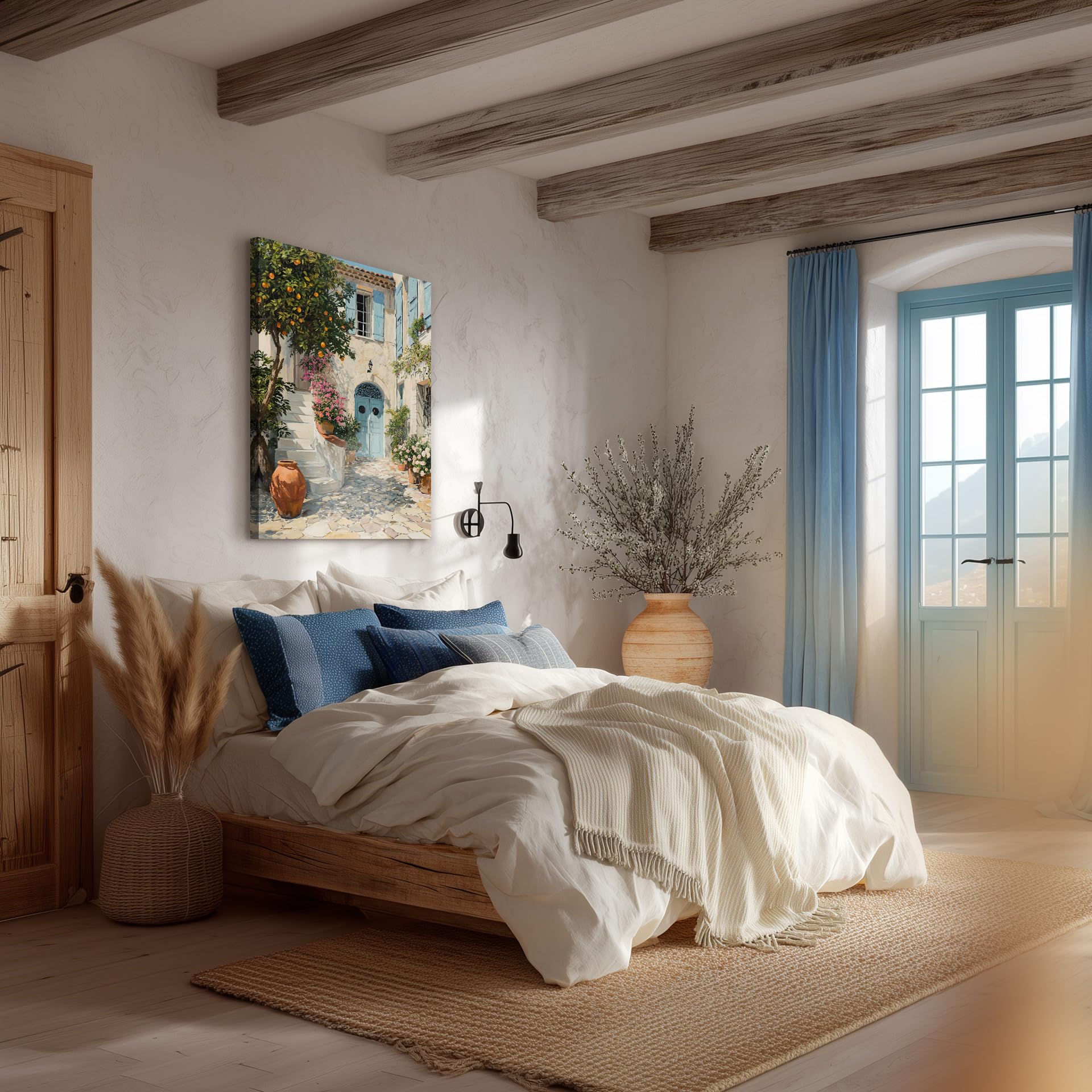 STYLER Tableau sur toile Tuscan Siesta 60 x 80 cm – cour méditerranéenne avec oranger – ambiance toscane chaleureuse – décoration murale italienne – collection Lucid Landscapes