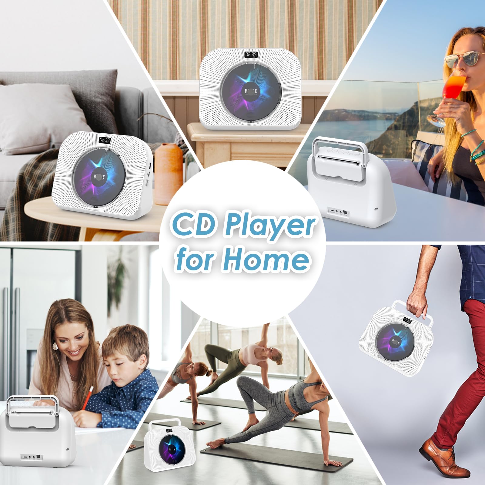 GuerayOdtwarzacz CD dla dzieci radio z głośnikami, Bluetooth, zdalnym sterowaniem, budzikiem, timerem, odtwarzaniem USB i kart