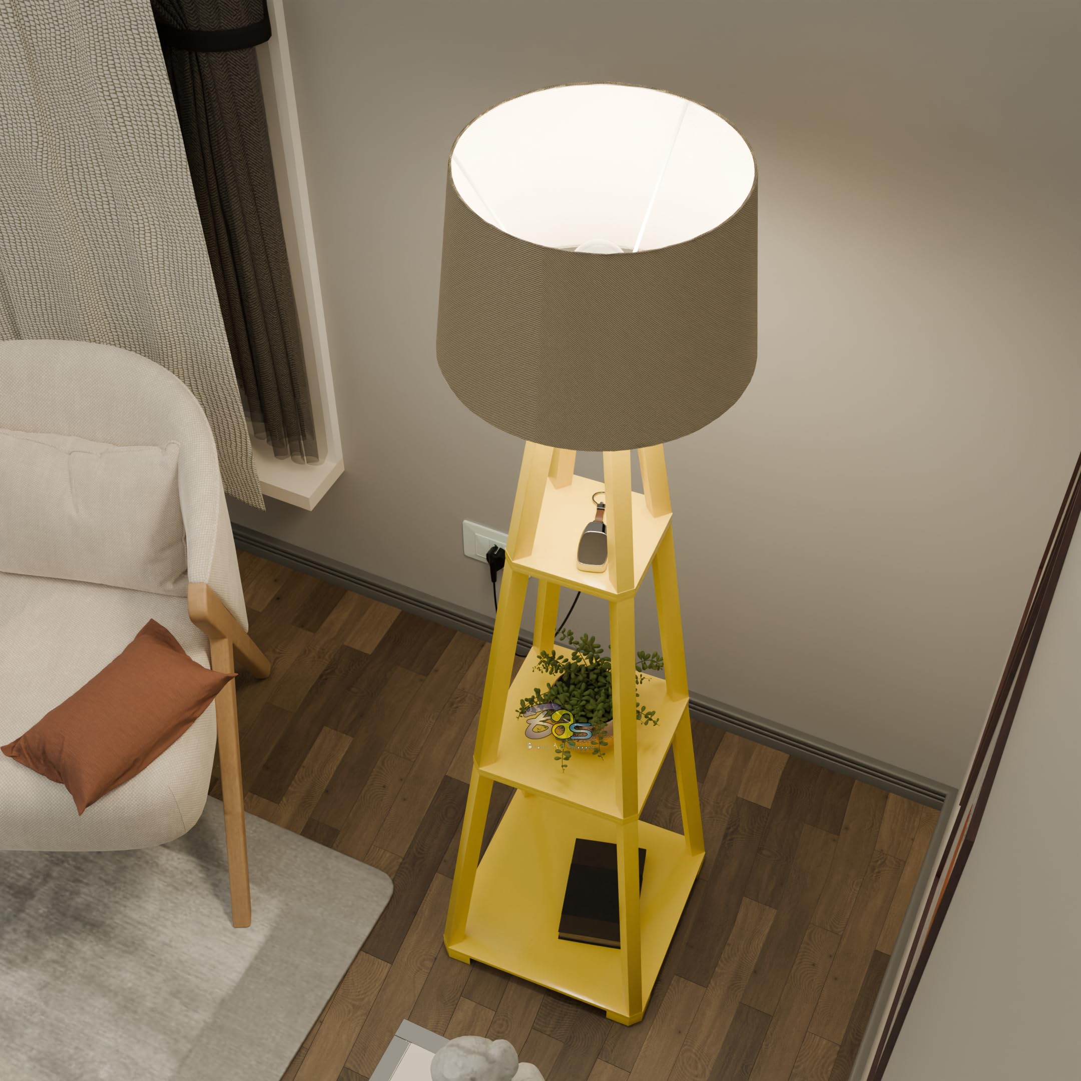 Brown Art SHOPPEE Floor Lamp with Shelves, Standing Lamp with Bulb, Corner Display Bookshelf Lamp for Living Room Modern Tall Shelf Lamp, Furniture Décor Lighting for Living Room, Bedrooms (Yellow) (B0DDTDXGH1) Amazon Price History, Amazon Price Tracker