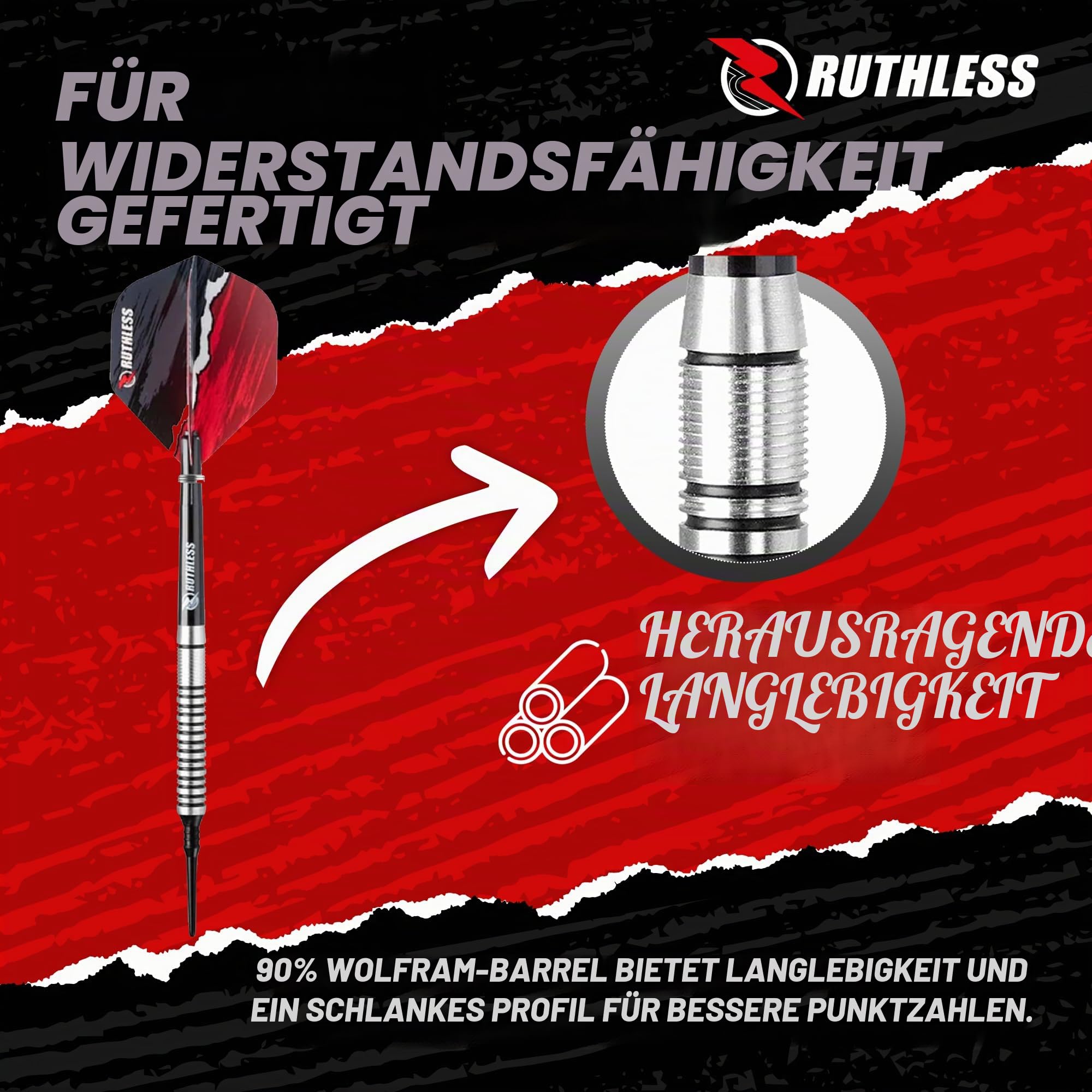 Ruthless Ranger Darts-Serie, weiche Spitze, 90 % Wolfram, 18 g