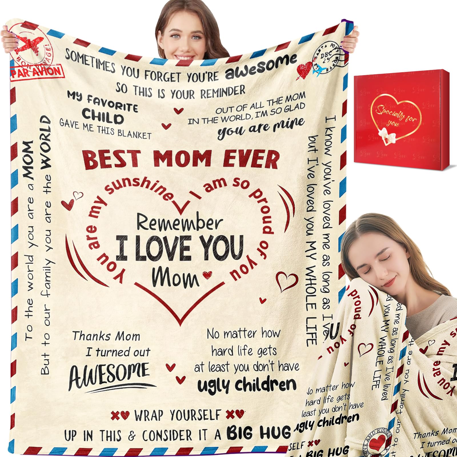 Adisher Gifts for Mom — Christmas, Mothers Day, Birthday Gift for Mom from Daughter/Son — Unique Presents for Momther, Best Gift, Expecting New Mama Gifts, Throw Blanket (80"x 60") — Design May Vary