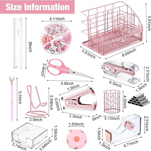 Miniatura 2 de El kit de 14 accesorios de escritorio incluye grapadora, removedor de grapas, soporte para bolígrafos, caja de notas, organizador de malla metálica,