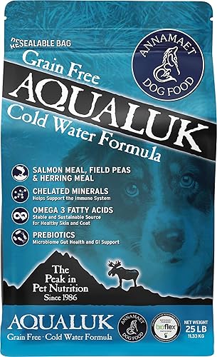 Annamaet Alimento seco para perros Aqualuk sin granos para agua fría (salmón y arenque), bolsa de 25 lb