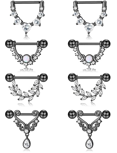 Kakonia 4 Pairs 14G Nipple Piercing Jewellery Nipple Bars 316L Stainless Steel Gold Nipple Bars Nipple Piercing Jewellery Gold Nipple Rings Set - Black